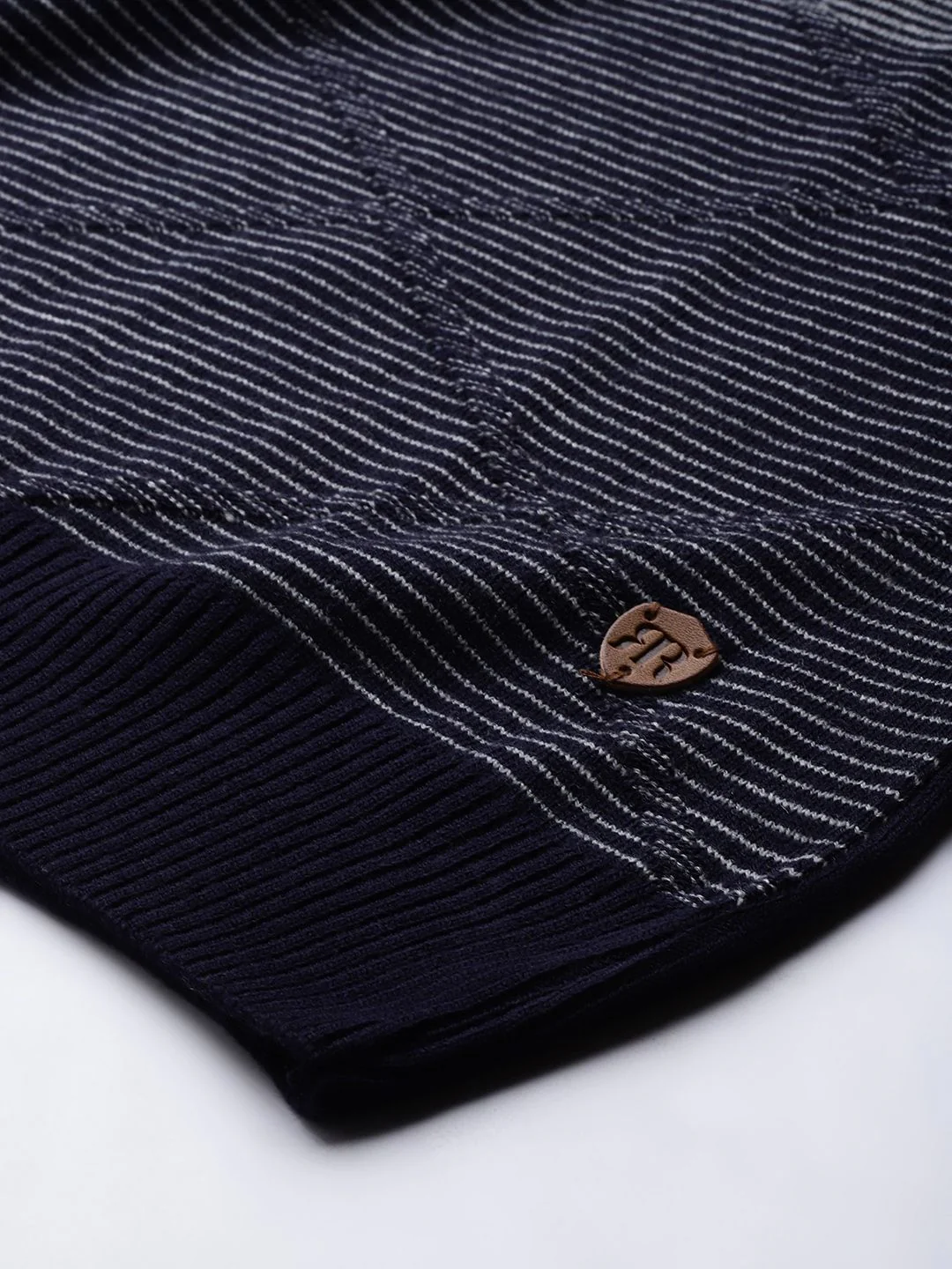 Raymond Men Navy Blue & Grey Striped Sweater - Image 6