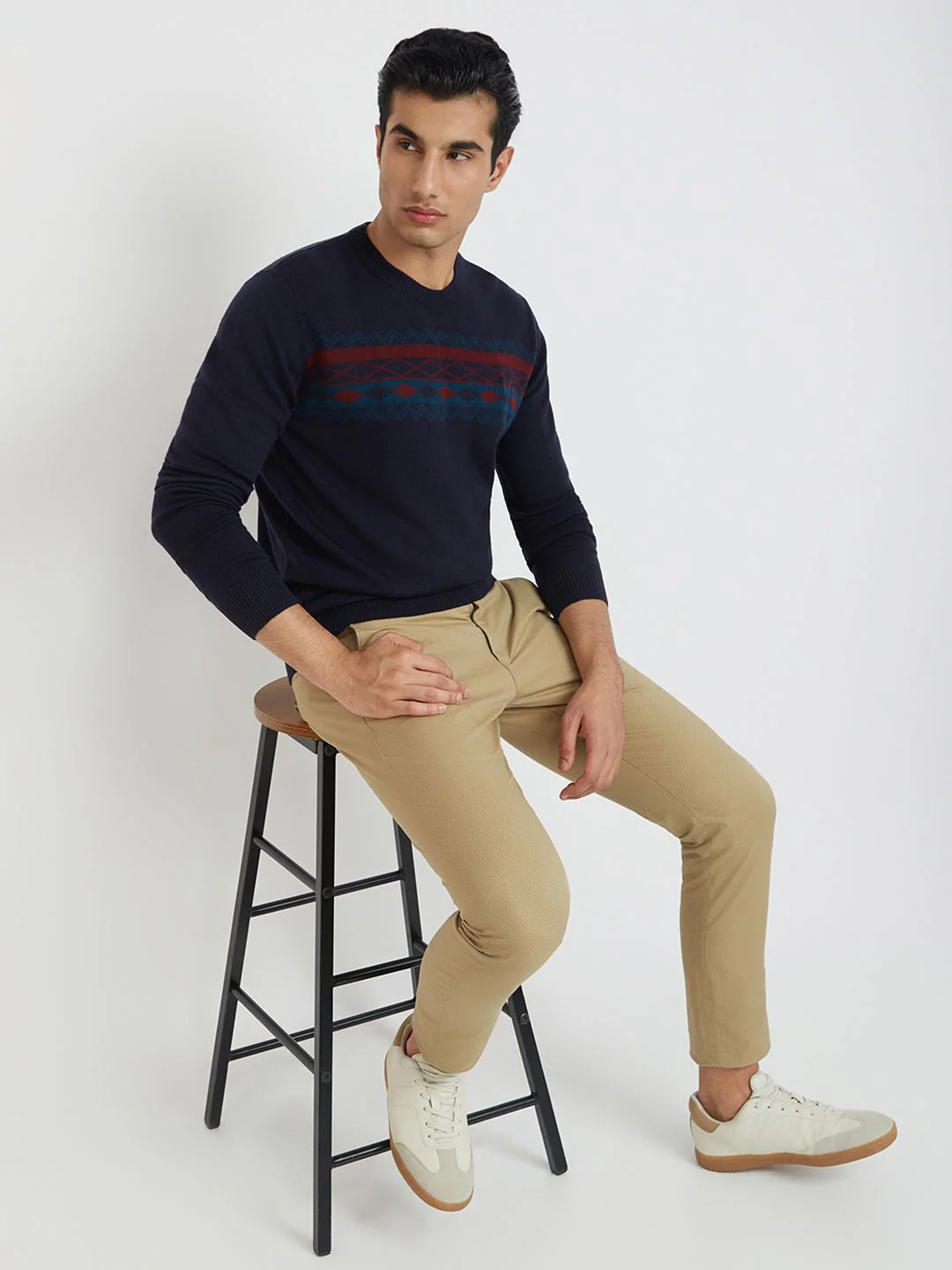 Raymond Men Navy Blue Printed Pullover - Image 6