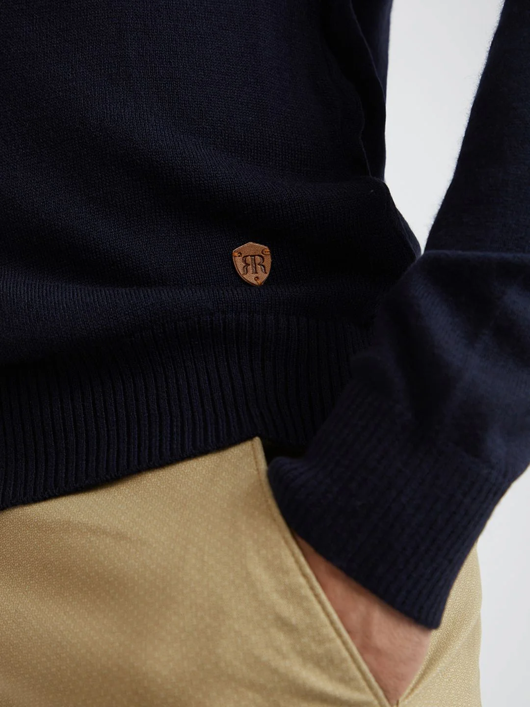 Raymond Men Navy Blue Solid Cable Knit Pullover - Image 7