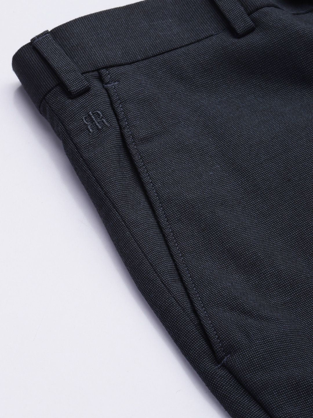 Raymond Men Navy Blue Textured Mid-Rise Slim Fit Trousers - Image 6