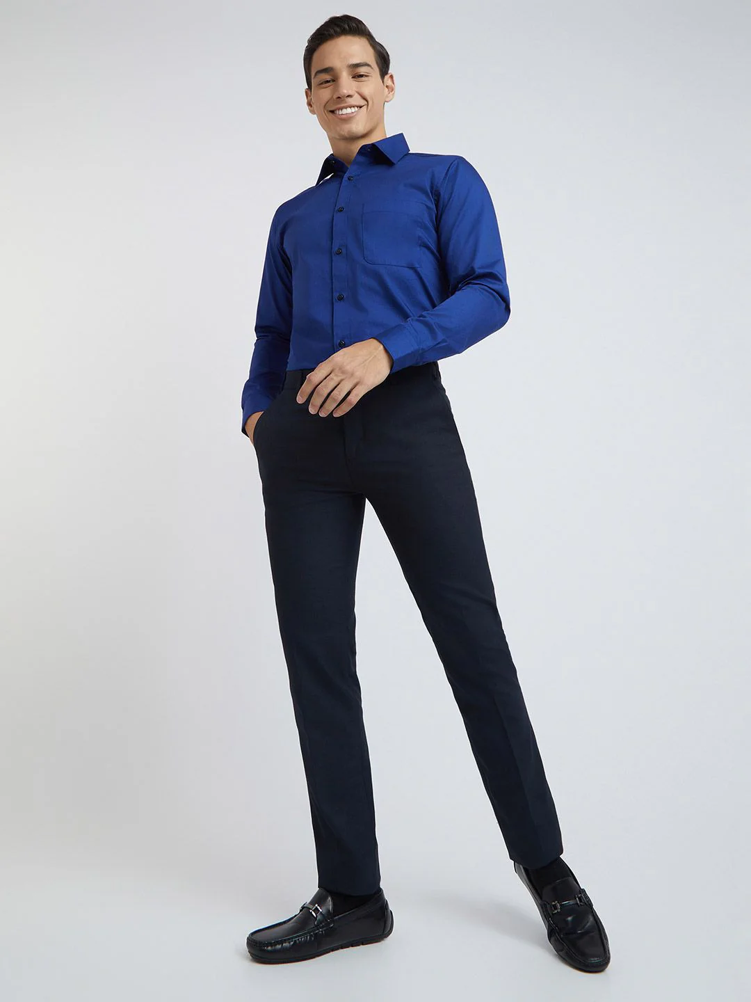 Raymond Men Navy Blue Textured Slim Fit Formal Trousers - Image 4