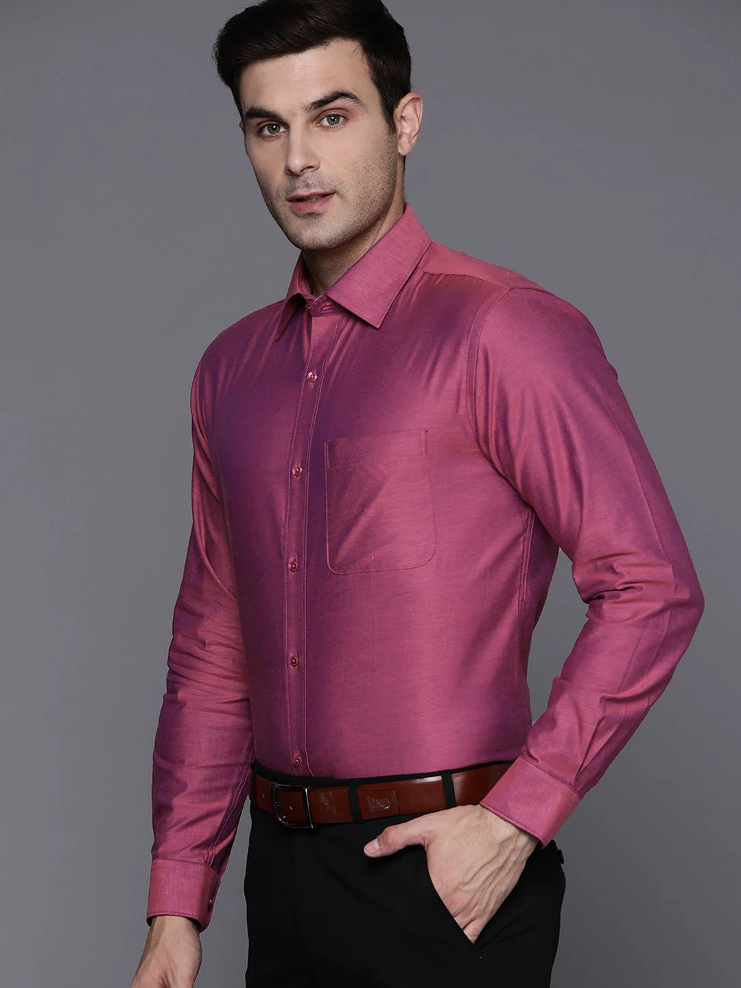 Raymond Men Pink Slim Fit Opaque Formal Shirt - Image 5