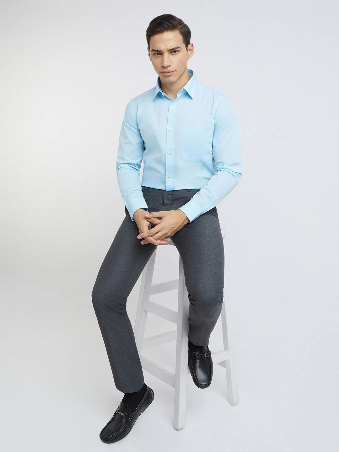 Raymond Men Pure Cotton Self Design Textured Slim Fit Formal Shirt - Image 6