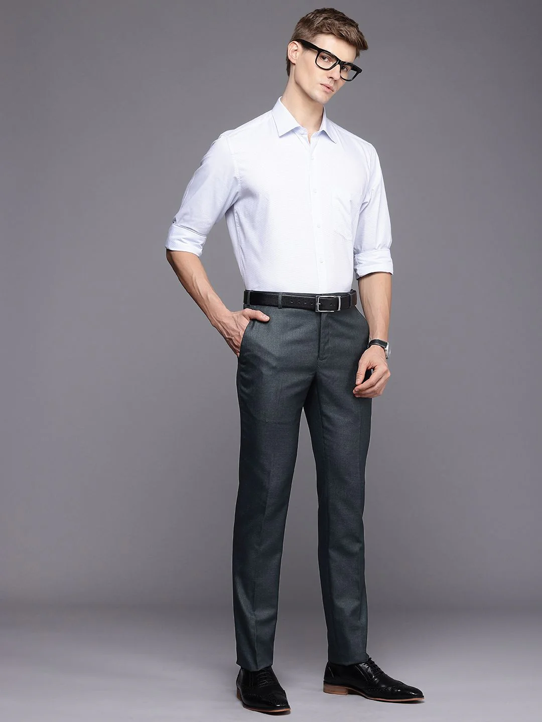 Raymond Men Self Design Textured Slim Fit Formal Trousers - Image 5