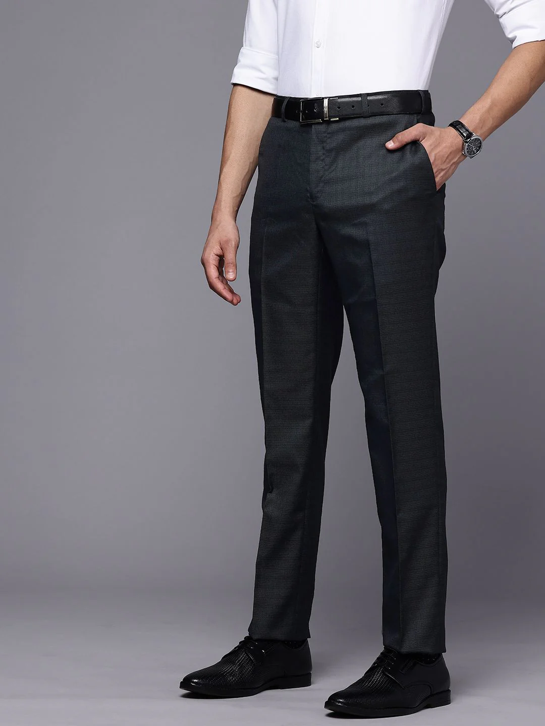 Raymond Men Self Design Textured Slim Fit Formal Trousers - Image 2