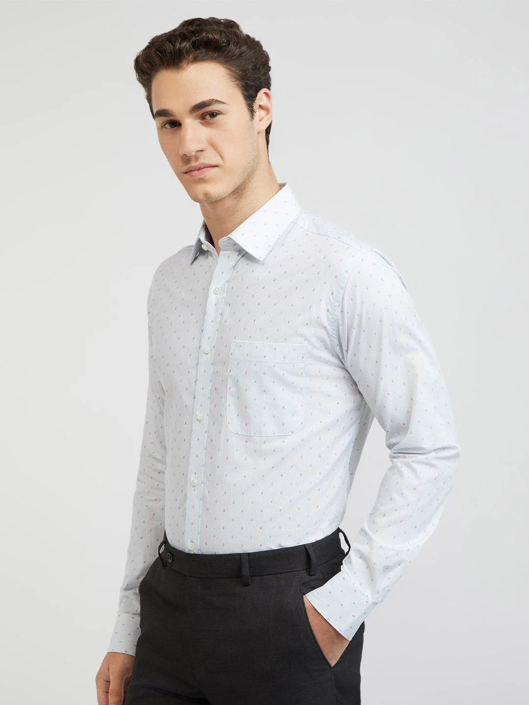 Raymond Men Slim Fit Geometric Printed Pure Cotton Formal Shirt - Image 5