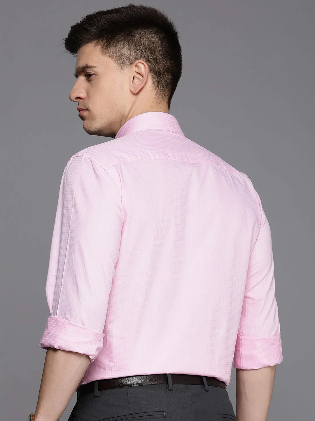 Raymond Men Slim Fit Micro Checks Pure Cotton Formal Shirt - Image 4