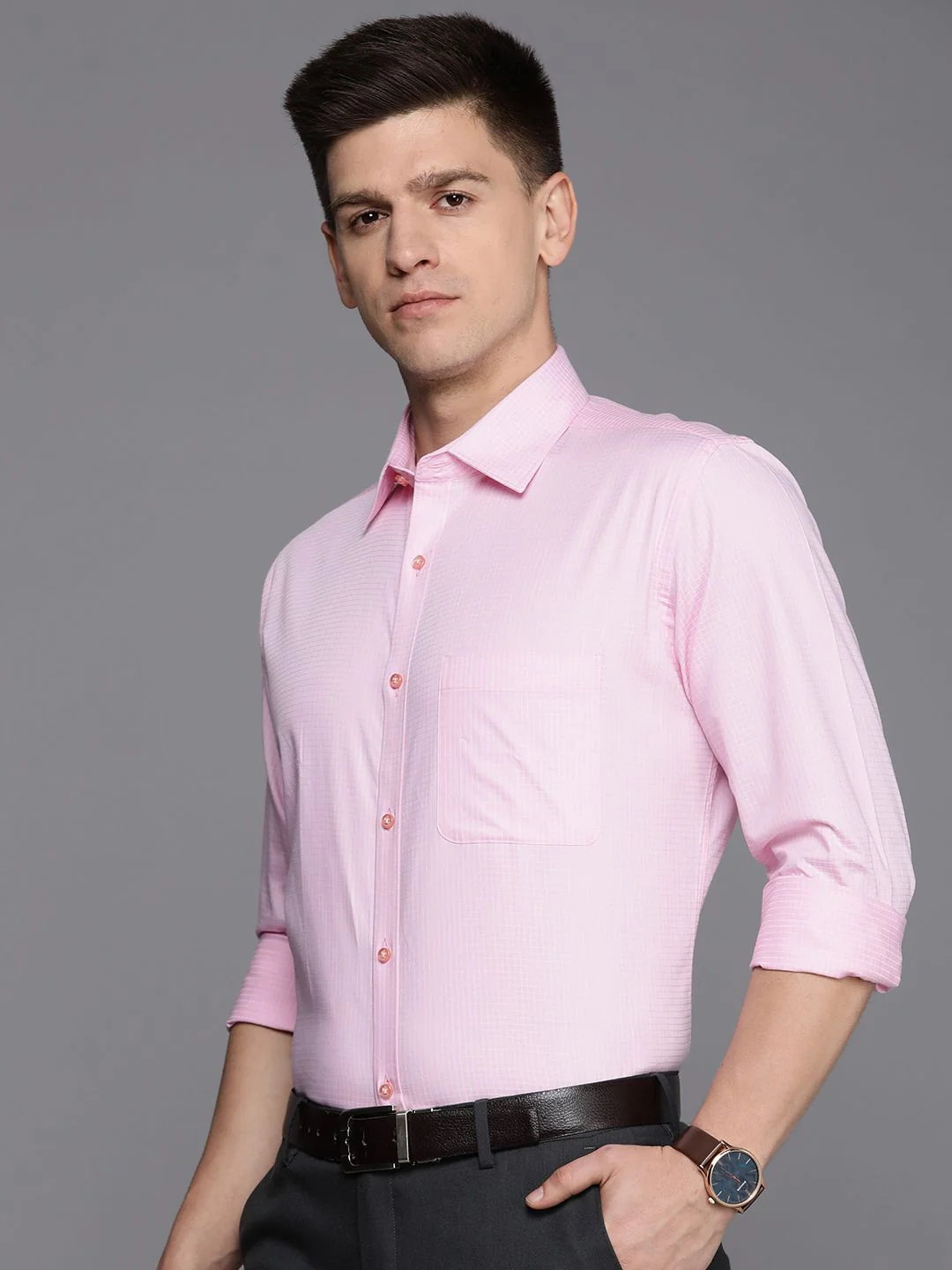 Raymond Men Slim Fit Micro Checks Pure Cotton Formal Shirt - Image 5
