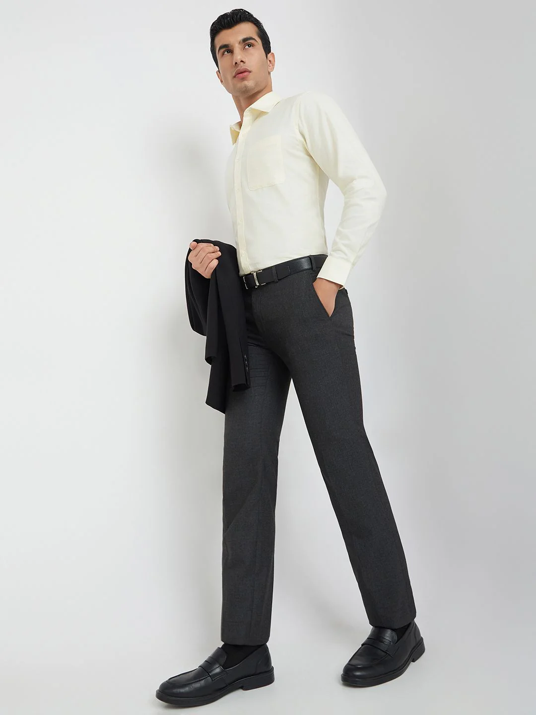 Raymond Men Solid Mid-Rise Slim Fit Formal Trousers - Image 4