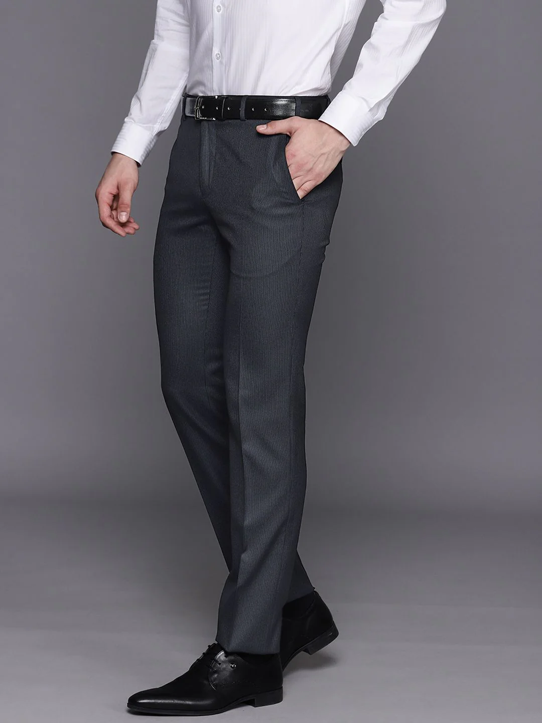 Raymond Men Striped Slim Fit Formal Trousers - Image 2