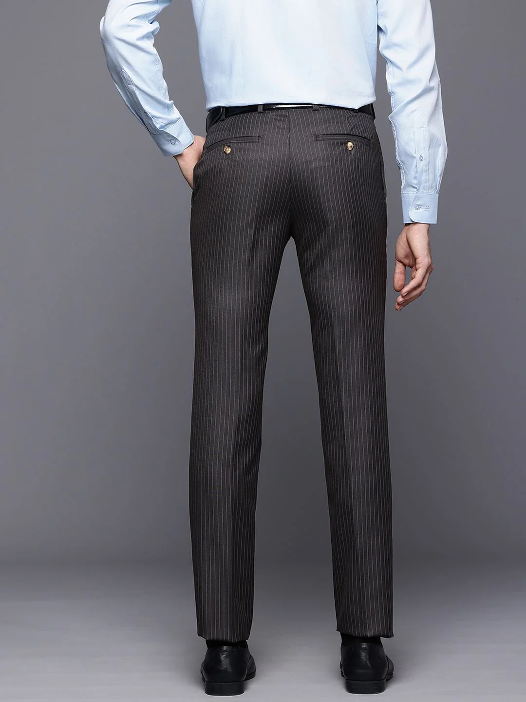 Raymond Men Striped Slim Fit Formal Trousers - Image 3
