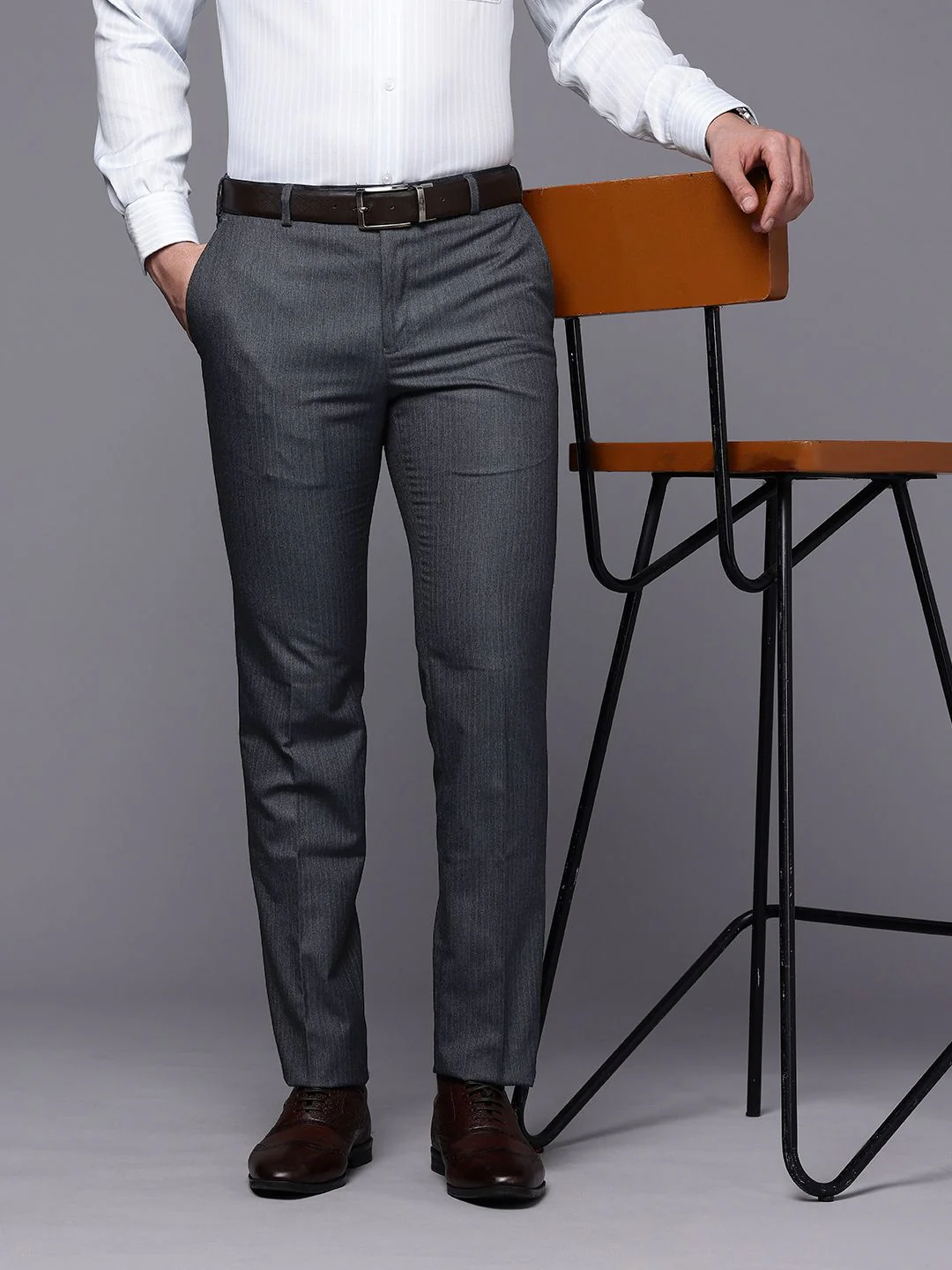 Raymond Men Striped Slim Fit Formal Trousers