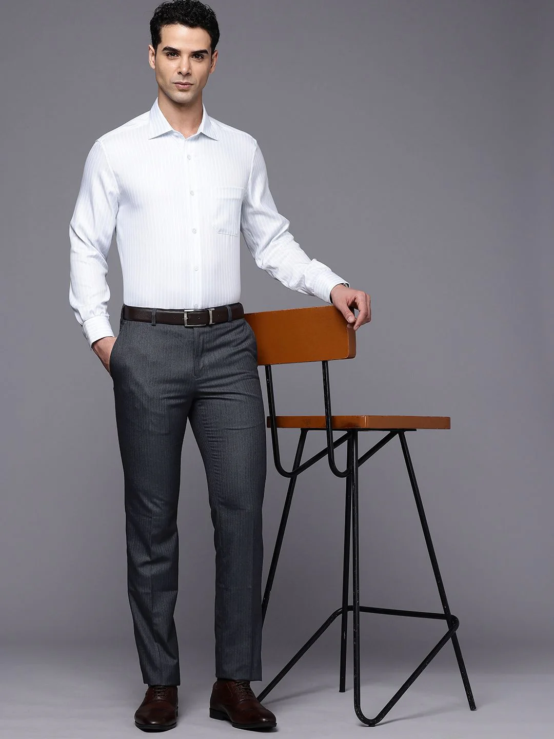 Raymond Men Striped Slim Fit Formal Trousers - Image 5