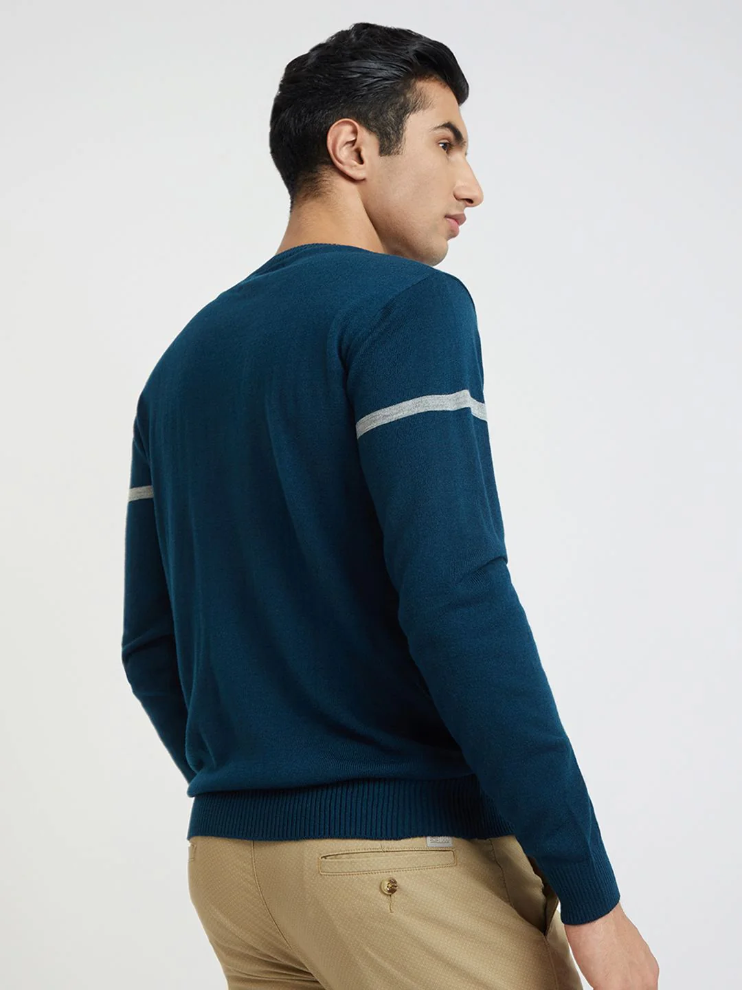 Raymond Men Teal Blue Striped Pullover - Image 4