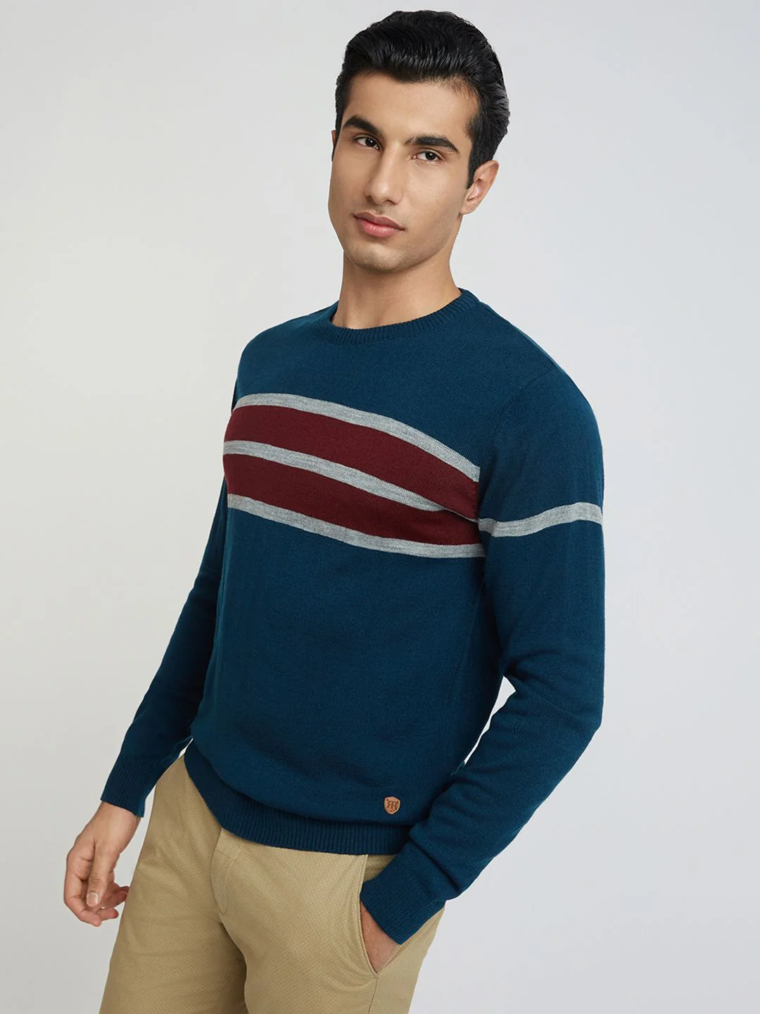 Raymond Men Teal Blue Striped Pullover - Image 5