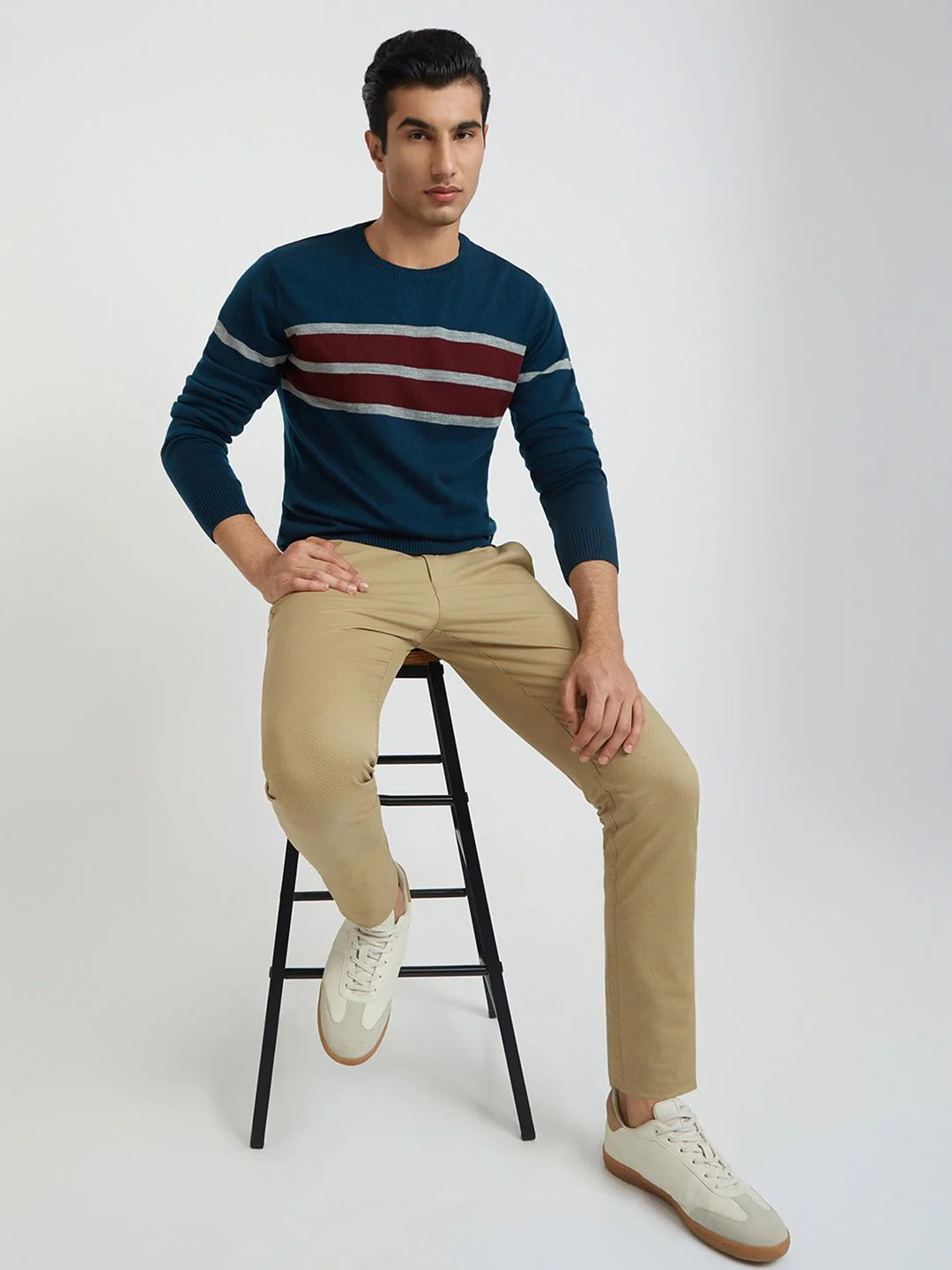 Raymond Men Teal Blue Striped Pullover - Image 6