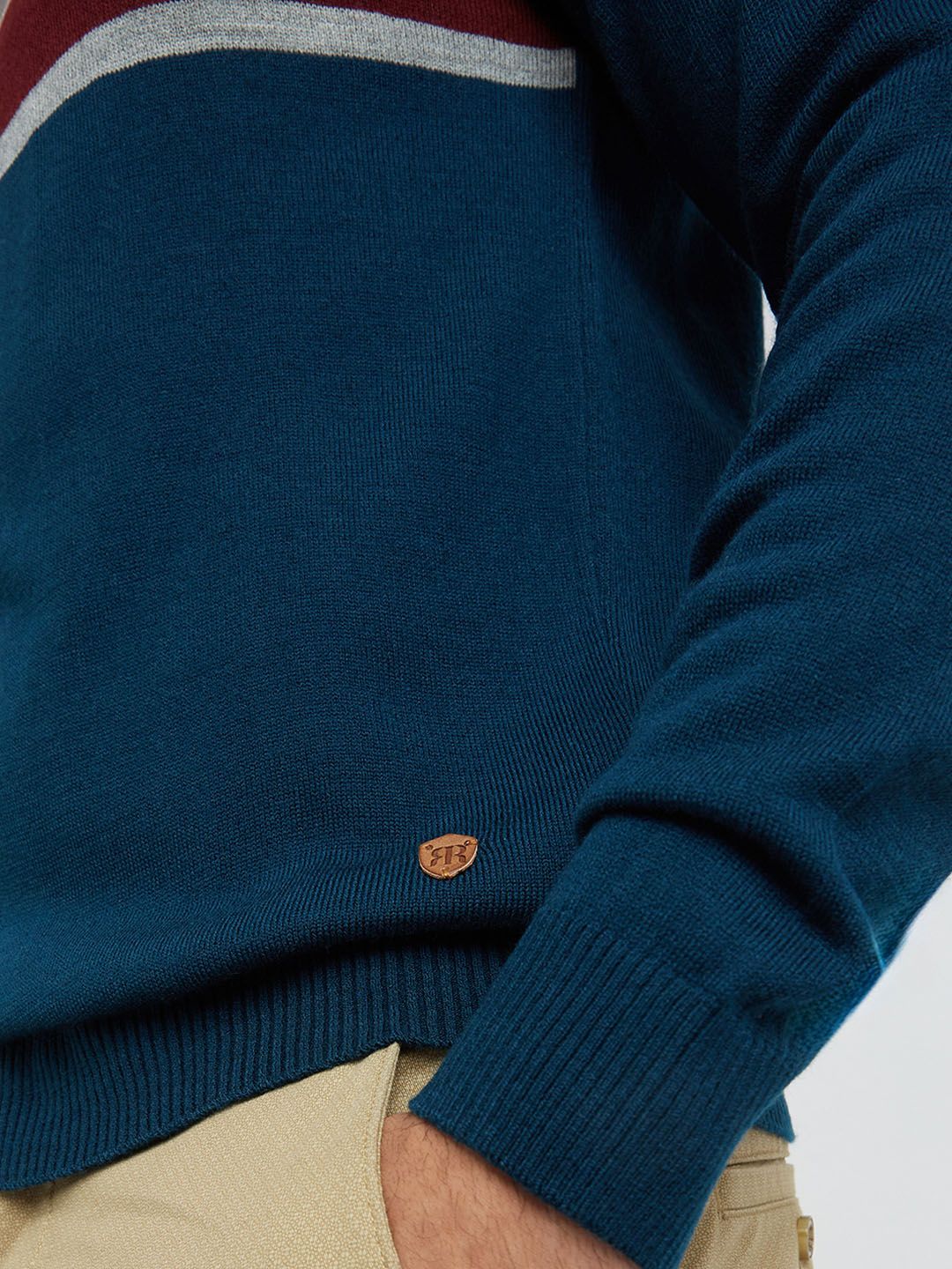 Raymond Men Teal Blue Striped Pullover - Image 7