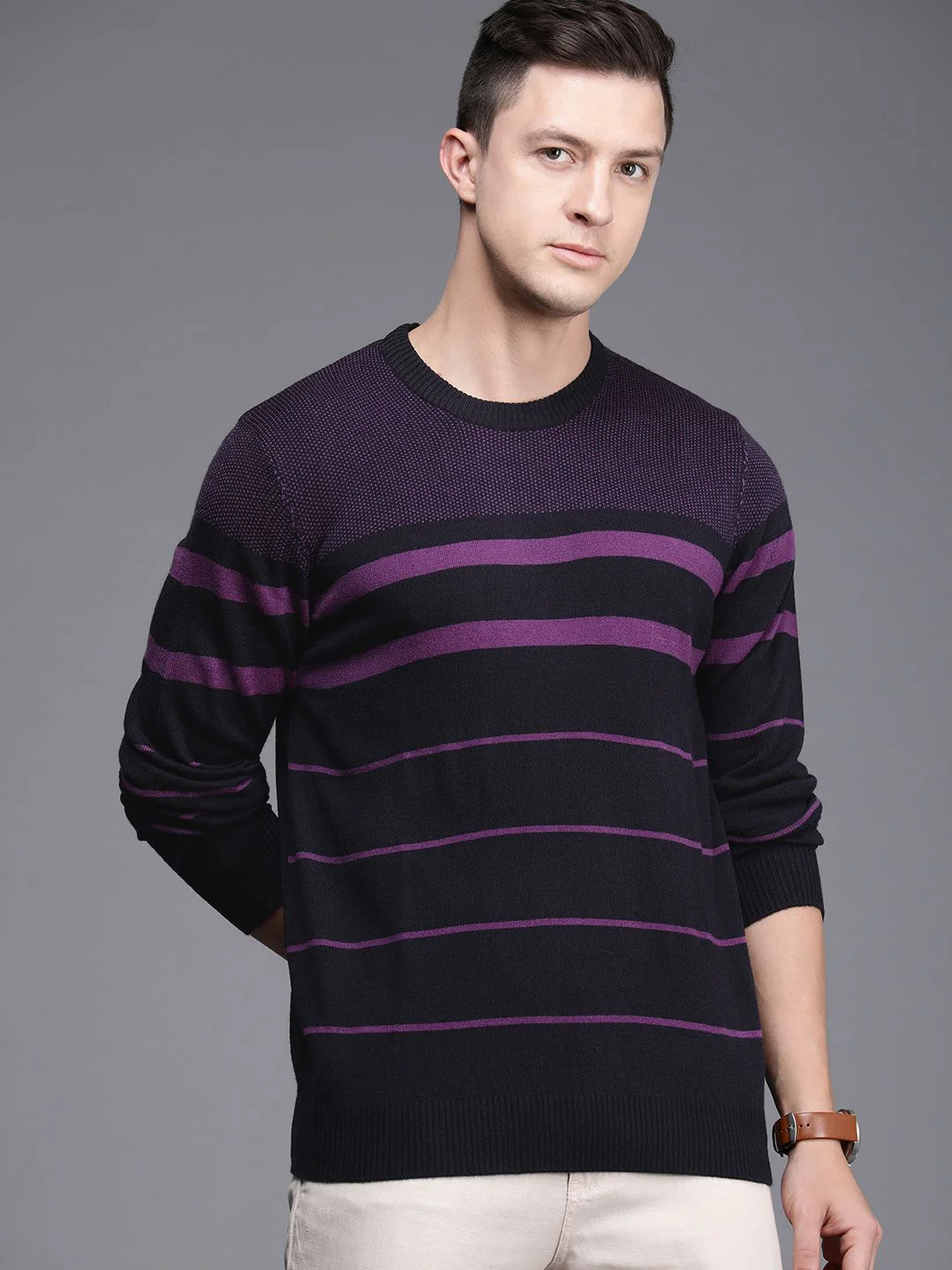 Raymond Men Violet Striped Pullover - Image 3