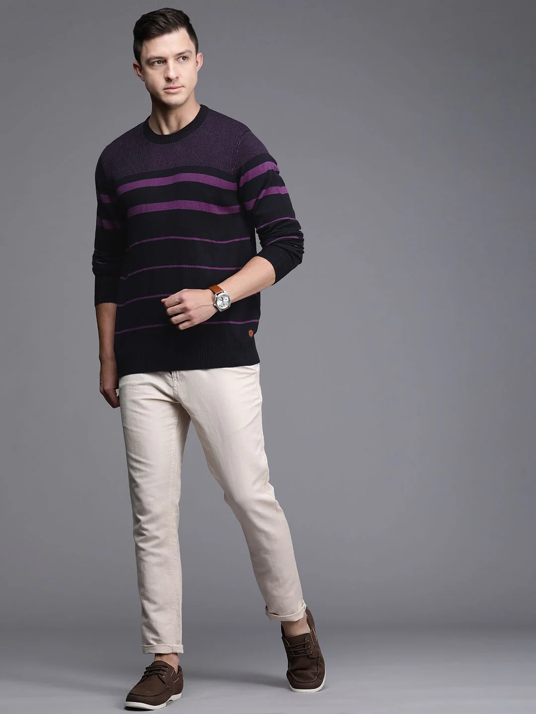 Raymond Men Violet Striped Pullover - Image 4