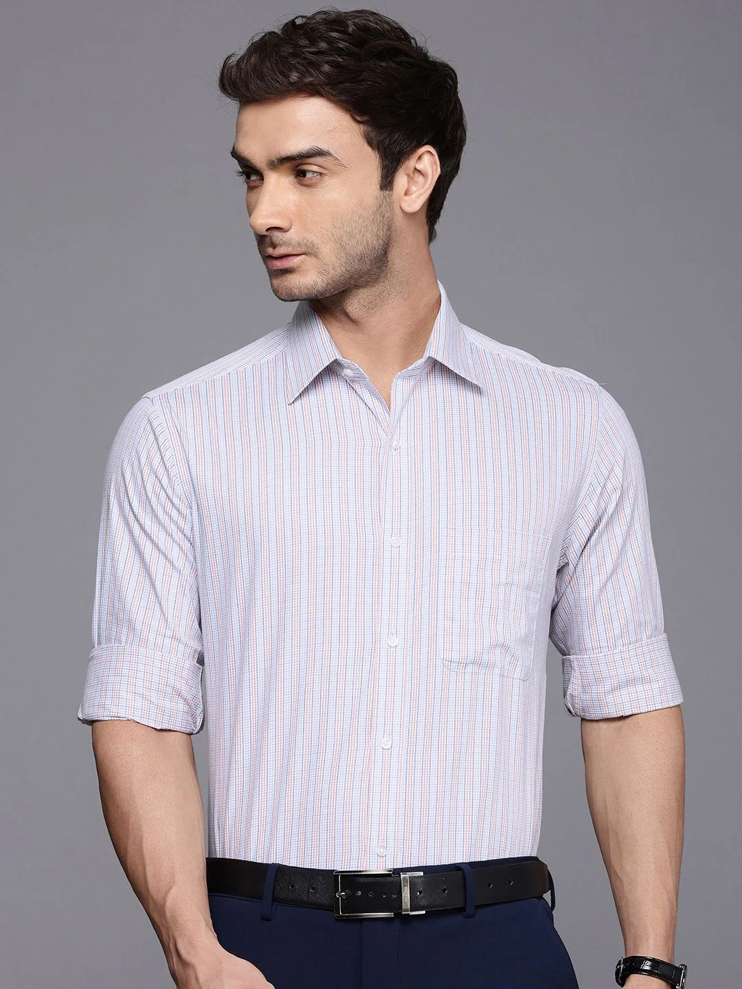 Raymond Micro Checked Slim Fit Opaque Pure Cotton Formal Shirt - Image 5