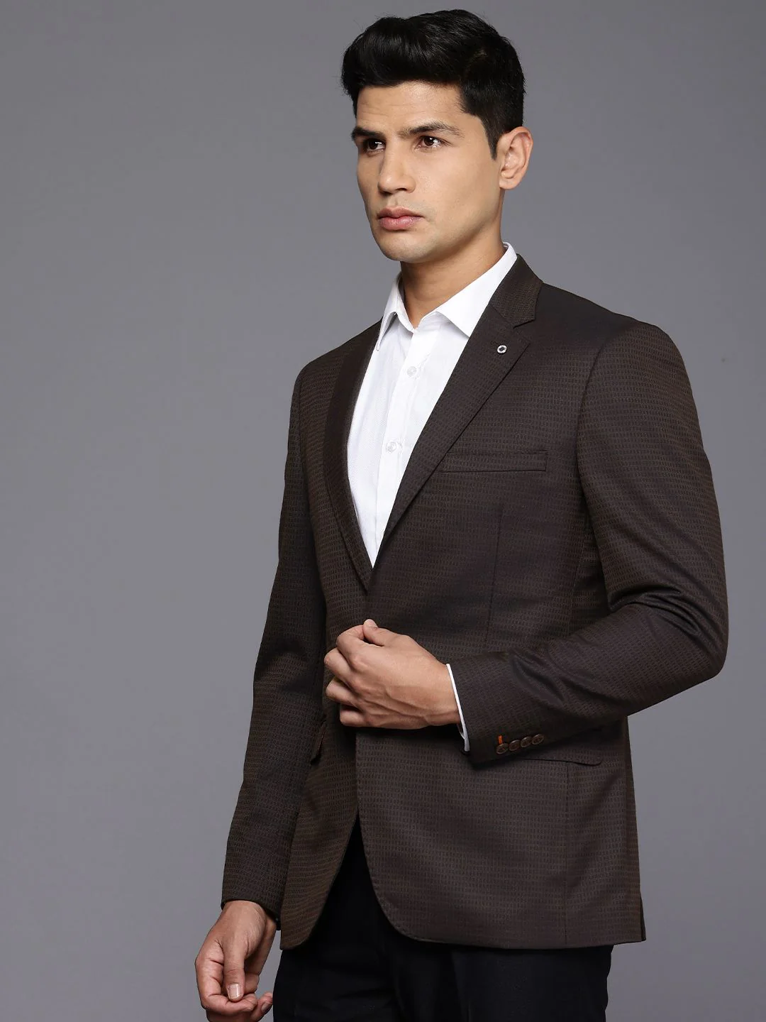 Raymond Notched Lapel Single Breasted Contemporary Fit Self Design Formal Blazers - Image 3