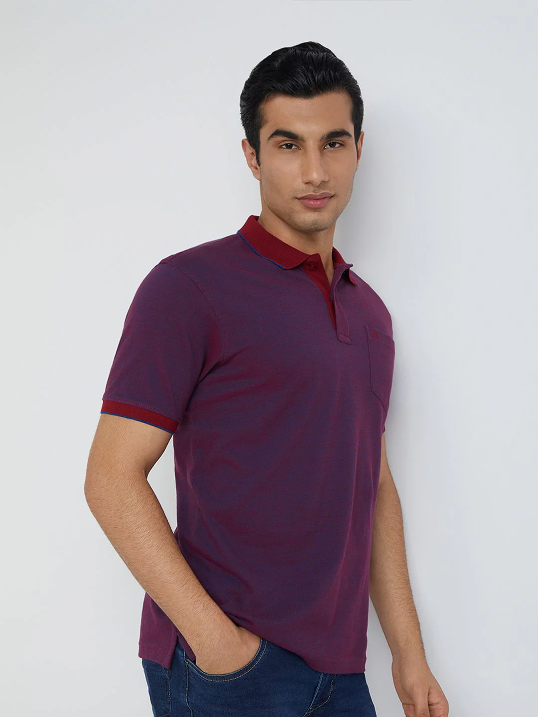 Raymond Pure Cotton Dual-Toned Modern Fit Polo Collar T-shirt - Image 3