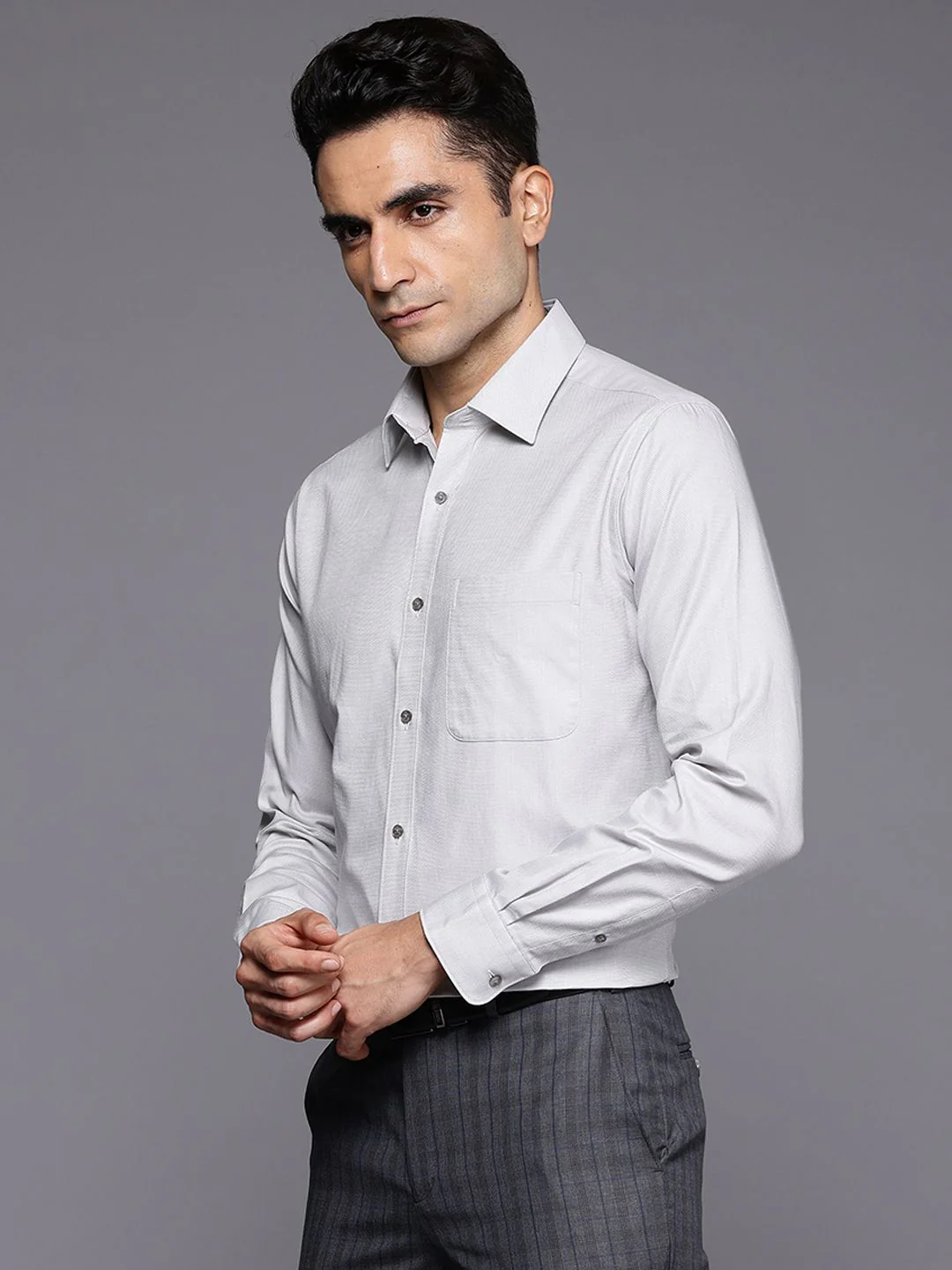 Raymond Pure Cotton Self-Design Slim Fit Formal Shirt - Image 5