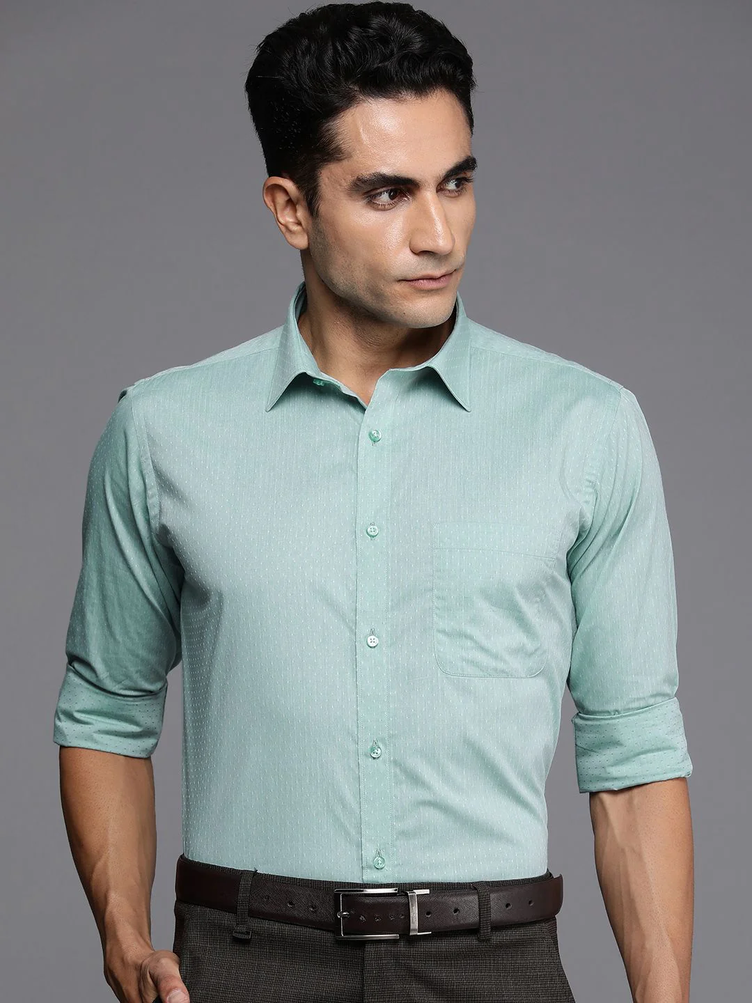 Raymond Pure Cotton Self Design Slim Fit Textured Formal Shirt - Image 5