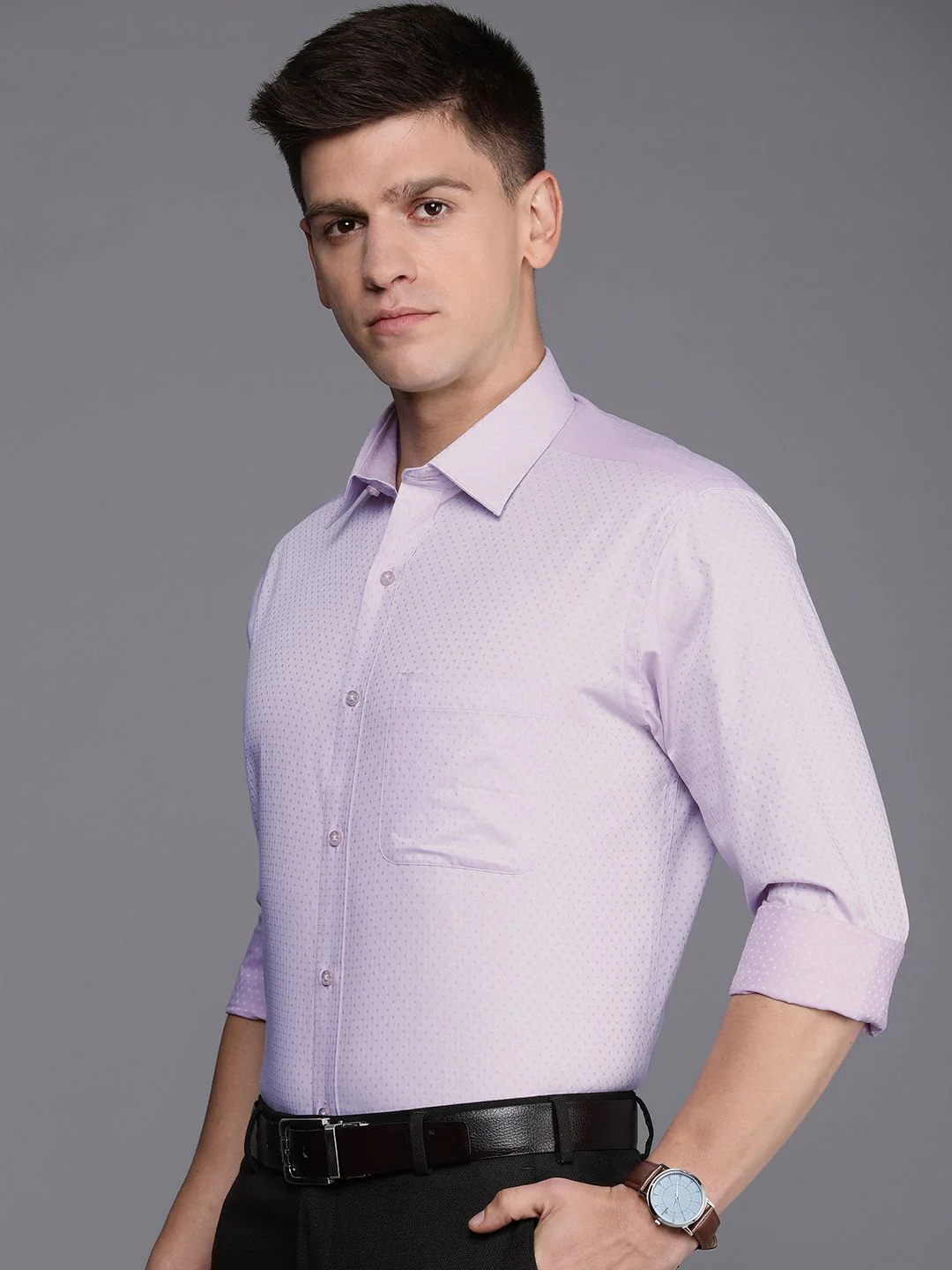 Raymond Pure Cotton Self Design Textured Slim Fit Opaque Formal Shirt - Image 5