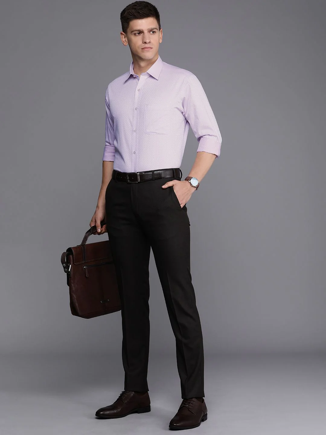 Raymond Pure Cotton Self Design Textured Slim Fit Opaque Formal Shirt - Image 6