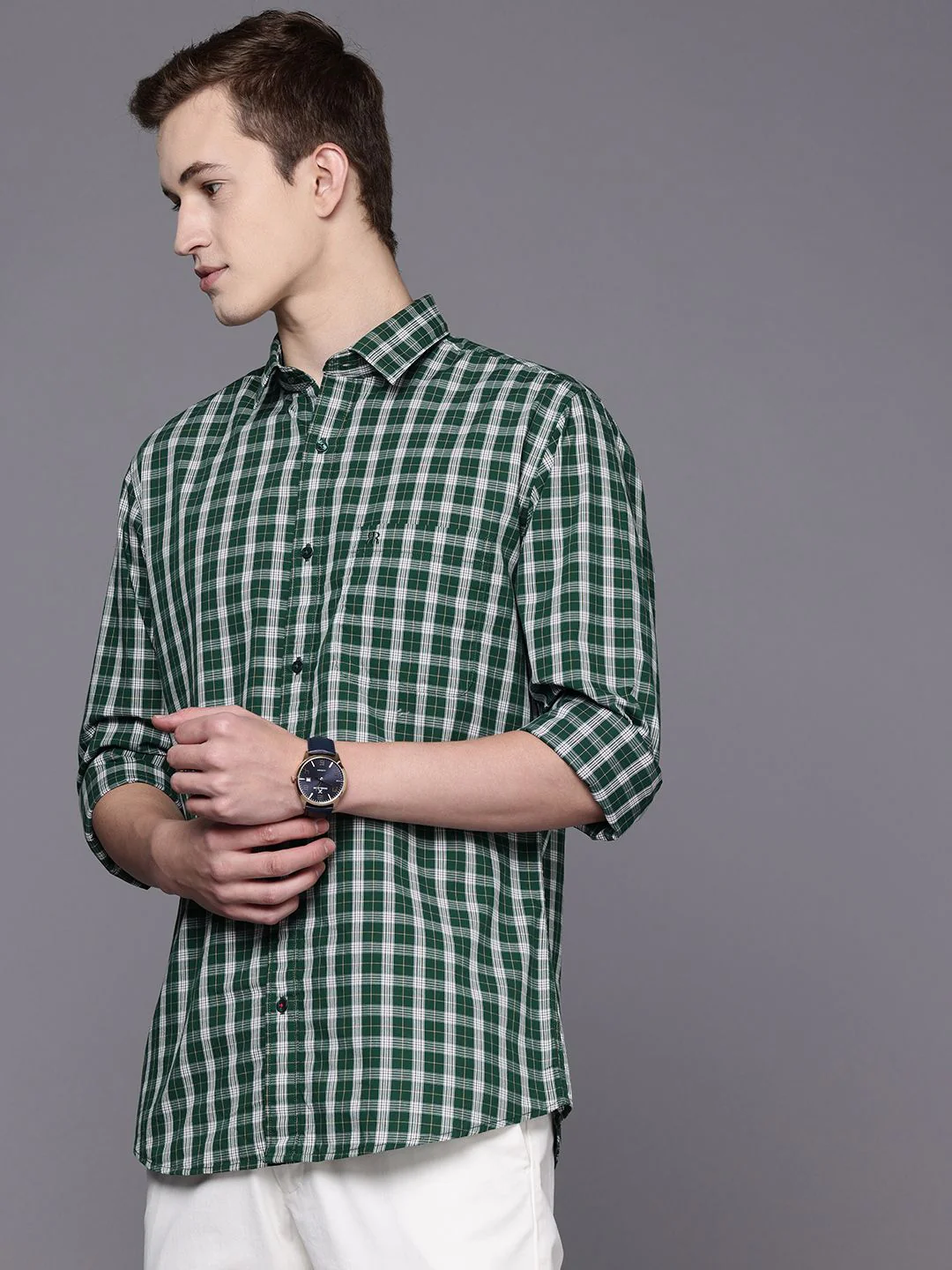 Raymond Pure Cotton Slim Fit Checked Casual Shirt - Image 5