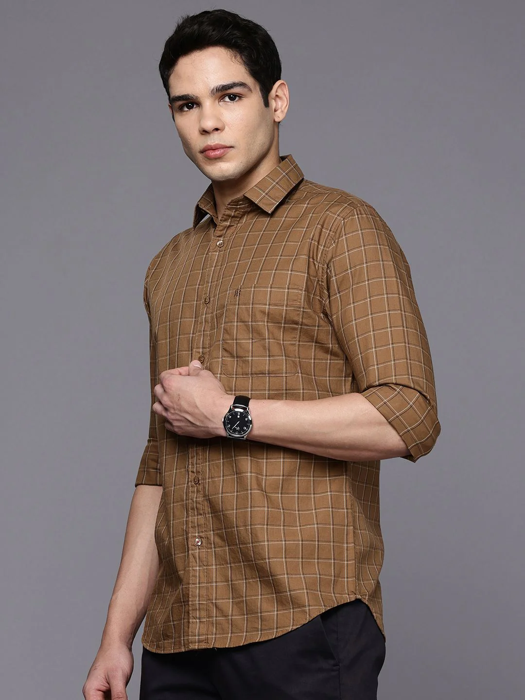 Raymond Pure Cotton Slim Fit Checked Casual Shirt - Image 5