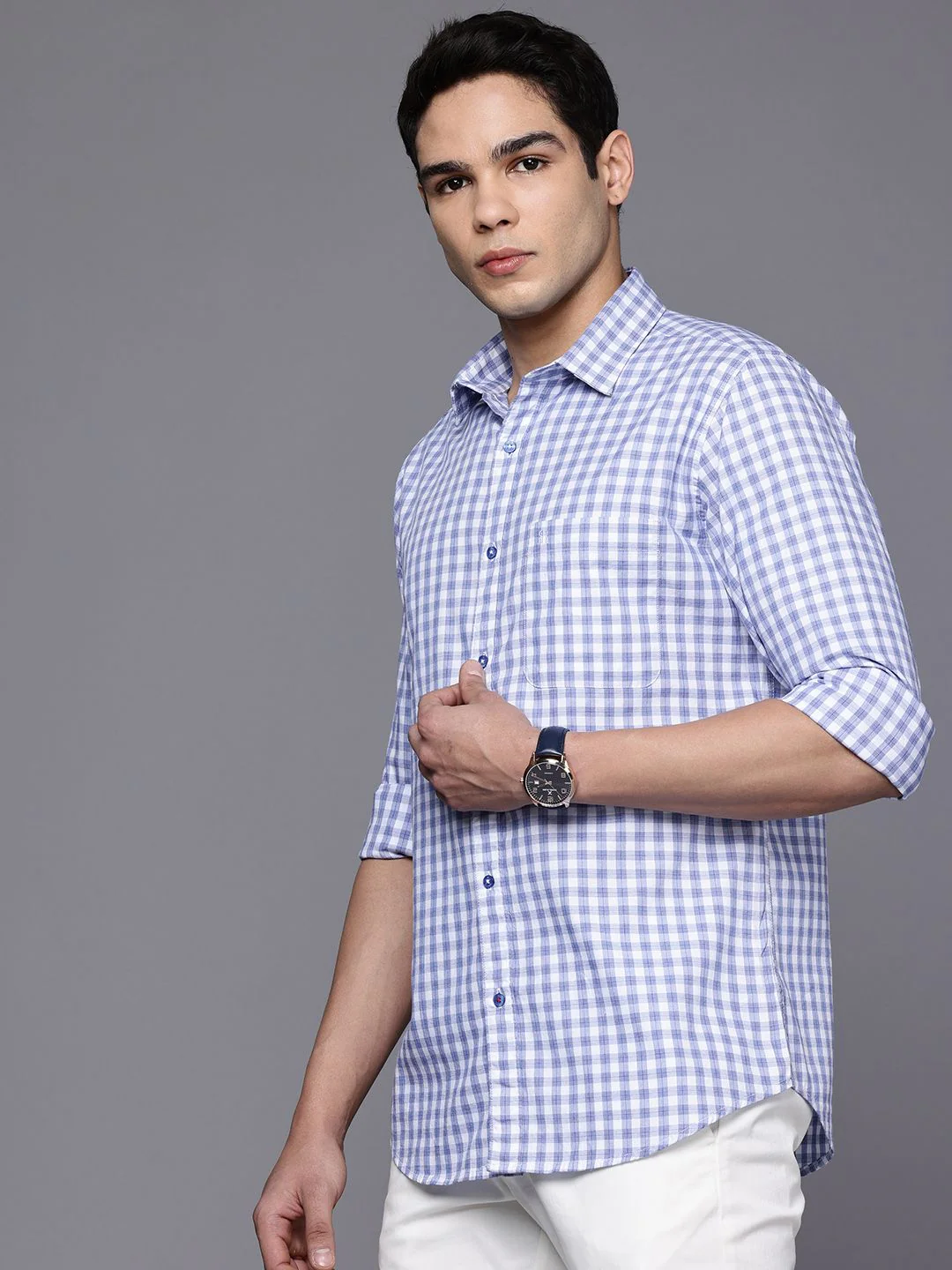 Raymond Pure Cotton Slim Fit Checked Casual Shirt - Image 5