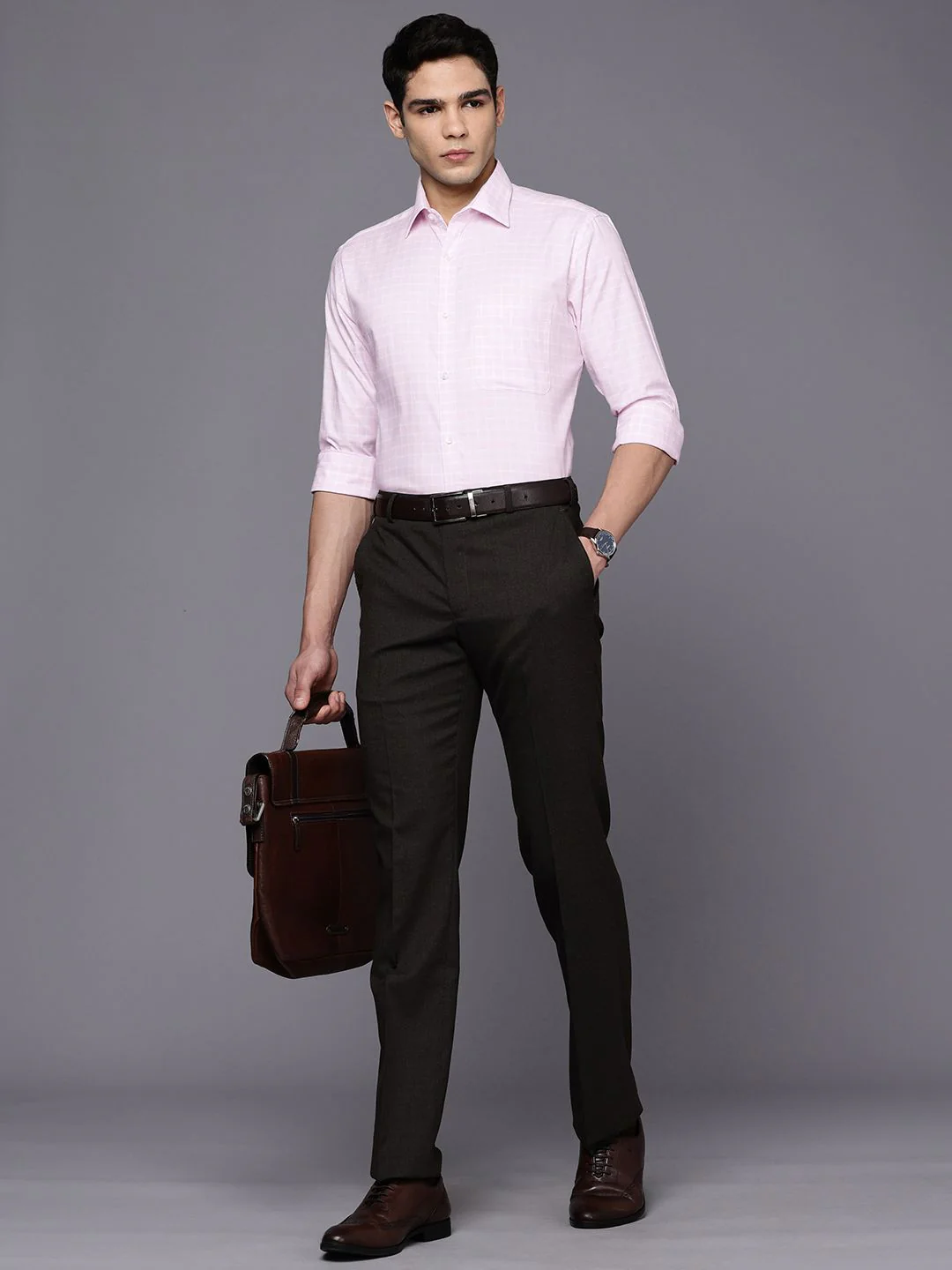 Raymond Pure Cotton Slim Fit Opaque Checked Formal Shirt - Image 6