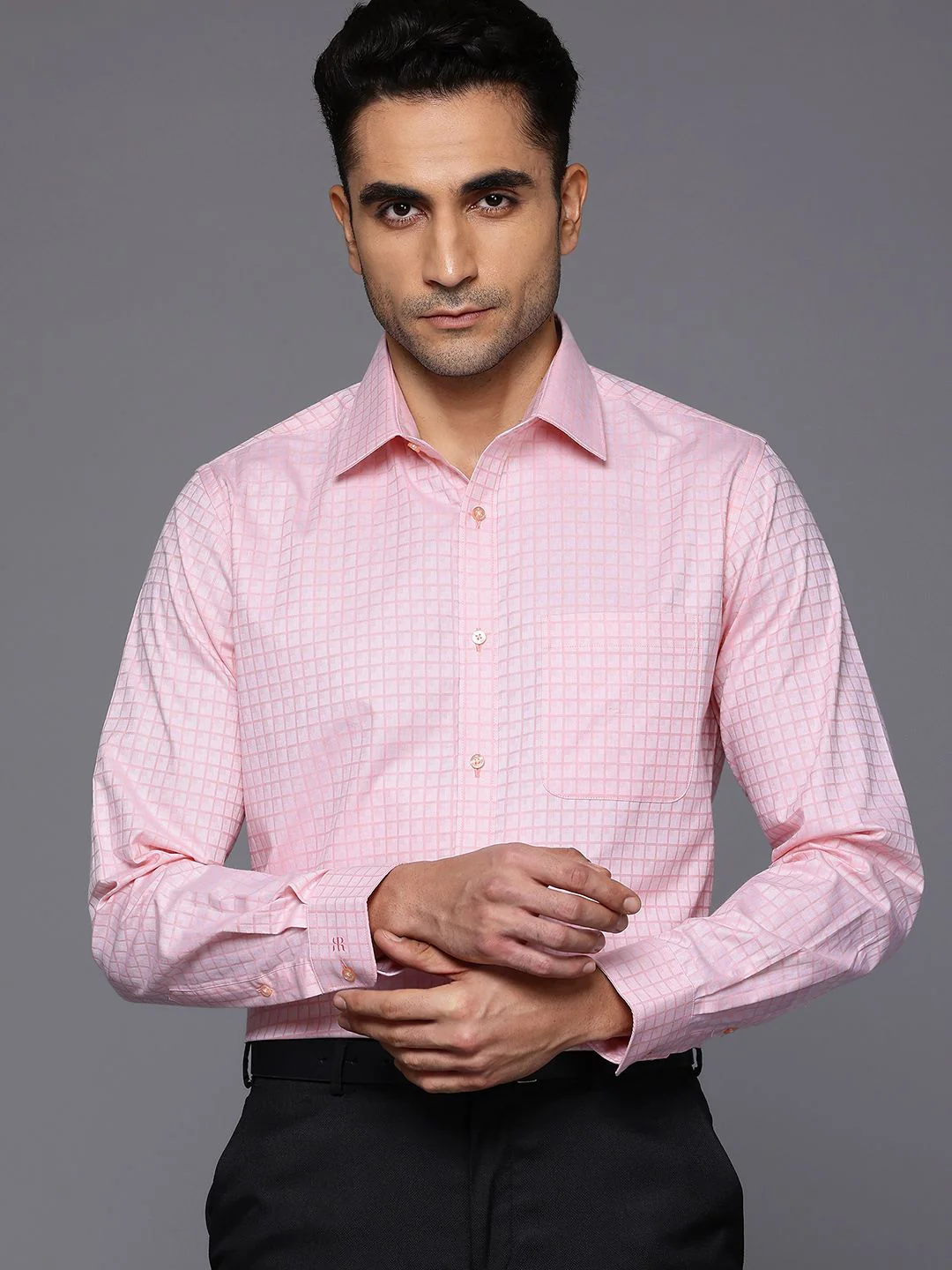 Raymond Pure Cotton Slim Fit Self-Checked Formal Shirt - Image 5