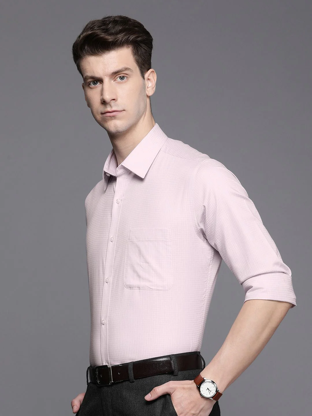 Raymond Self Design Checked Slim Fit Pure Cotton Formal Shirt - Image 5