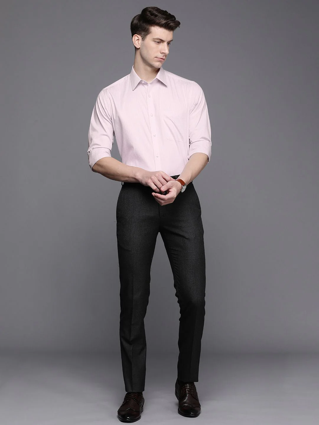 Raymond Self Design Checked Slim Fit Pure Cotton Formal Shirt - Image 6