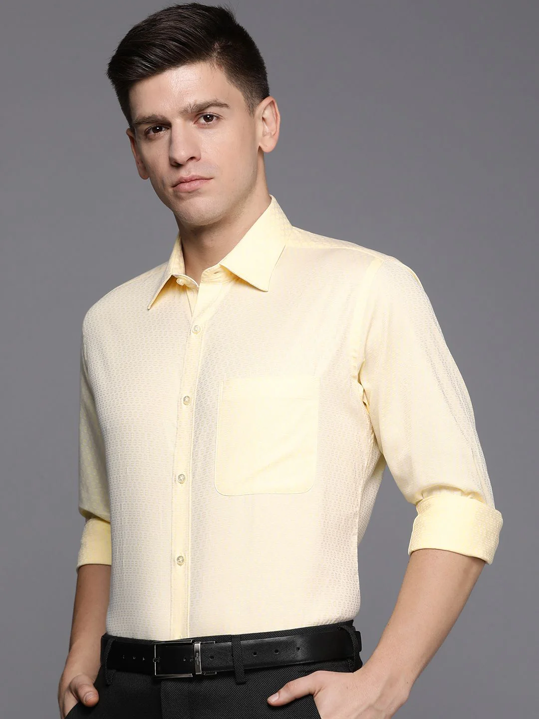 Raymond Self Design Textured Pure Cotton Slim Fit Formal Shirt - Image 5