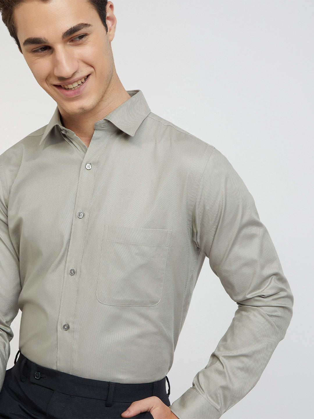 Raymond Self Design Textured Slim Fit Pure Cotton Formal Shirt - Image 2