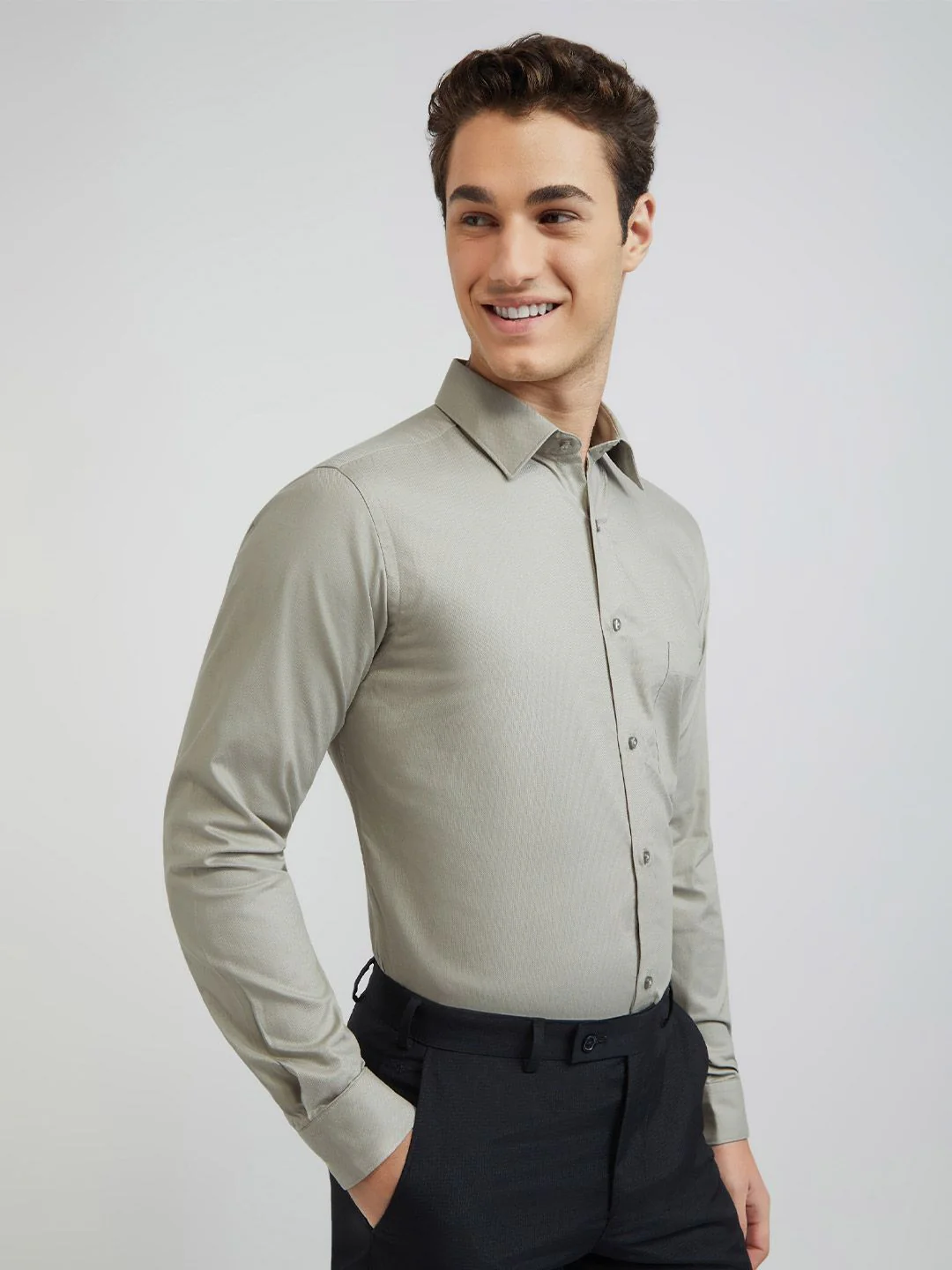 Raymond Self Design Textured Slim Fit Pure Cotton Formal Shirt - Image 3