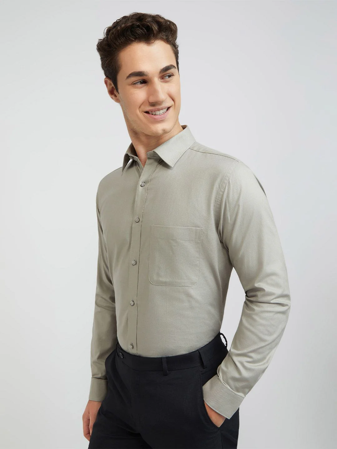 Raymond Self Design Textured Slim Fit Pure Cotton Formal Shirt - Image 5