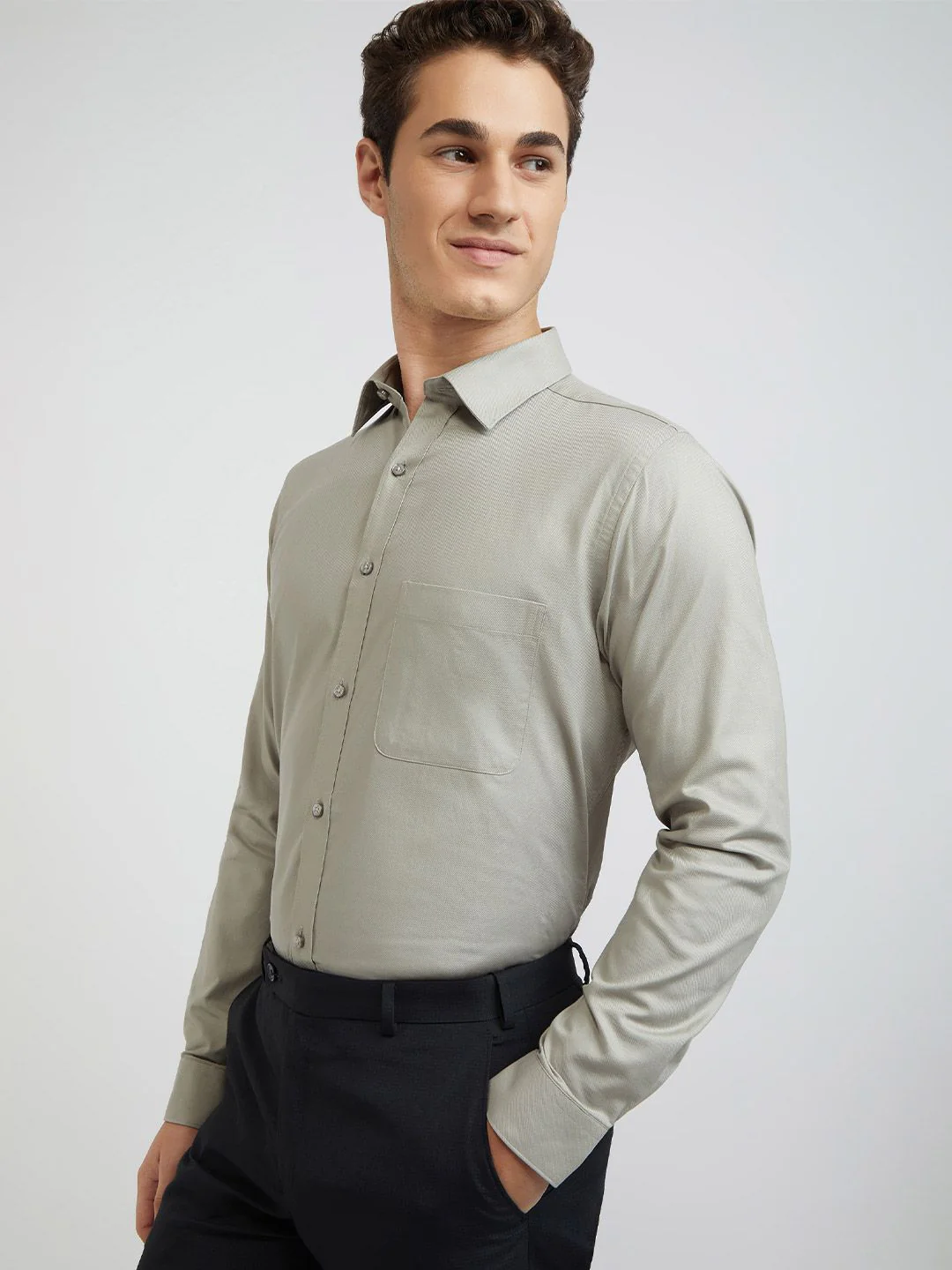 Raymond Self Design Textured Slim Fit Pure Cotton Formal Shirt - Image 7