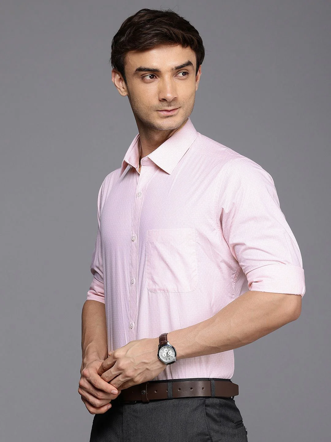 Raymond Slim Fit Micro Checks Opaque Pure Cotton Formal Shirt - Image 5