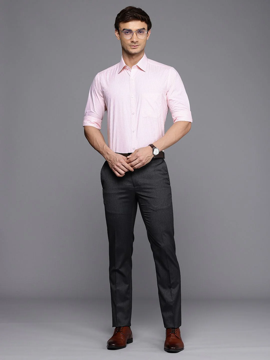 Raymond Slim Fit Micro Checks Opaque Pure Cotton Formal Shirt - Image 6
