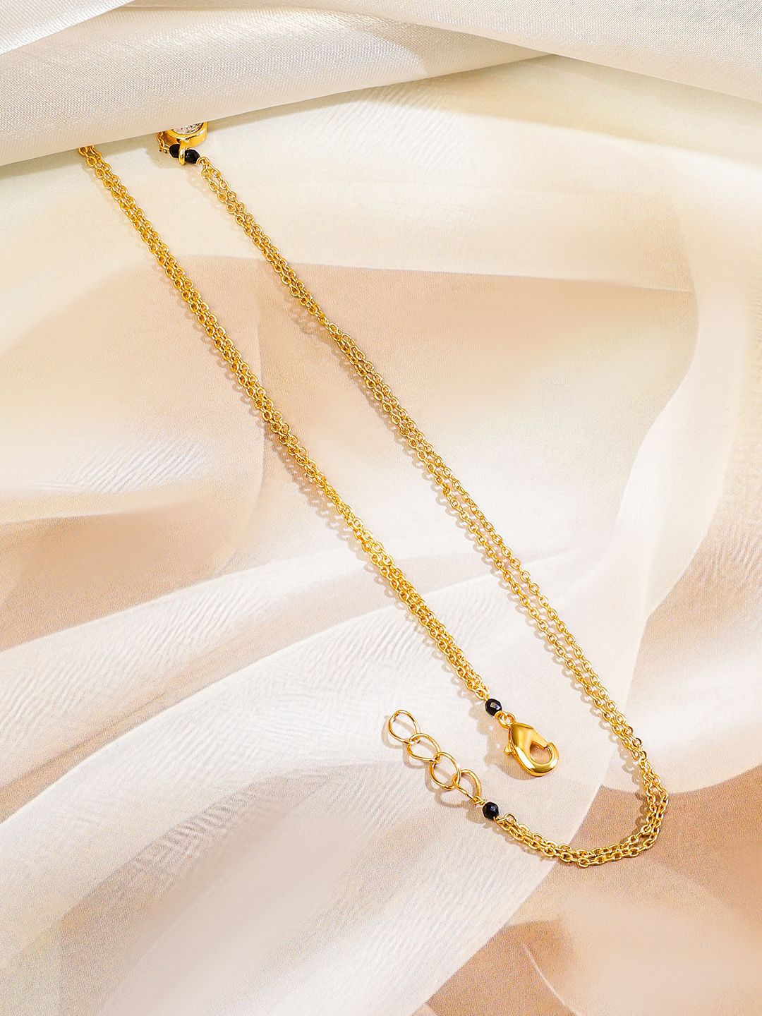 Rubans 18K Gold-Plated Cubic Zirconia Studded Minimal Mangalsutra with Black Beaded Chain - Image 4
