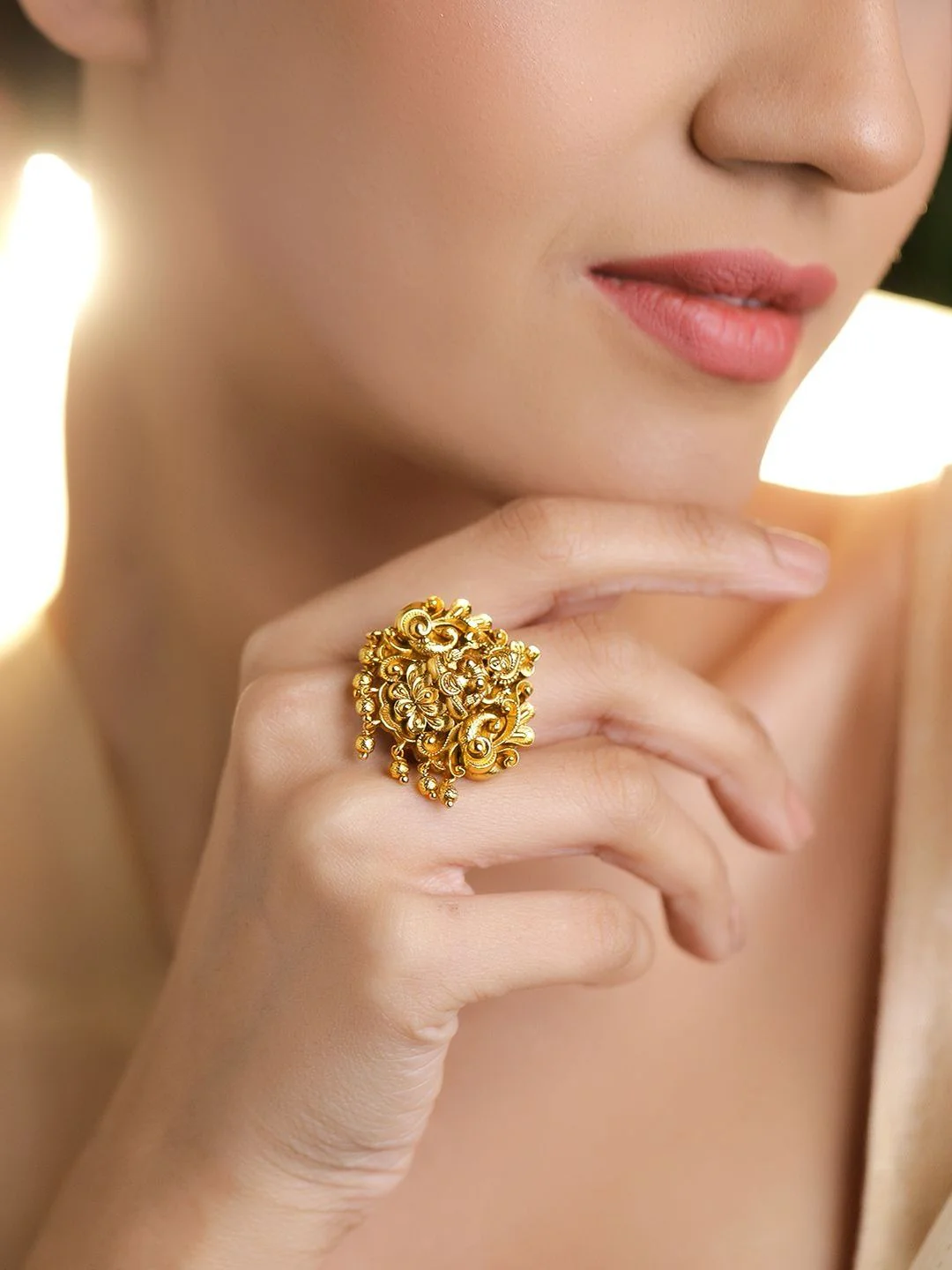 Rubans 18K Gold-Plated Goddess Lakshmi Adjustable Finger Ring - Image 2