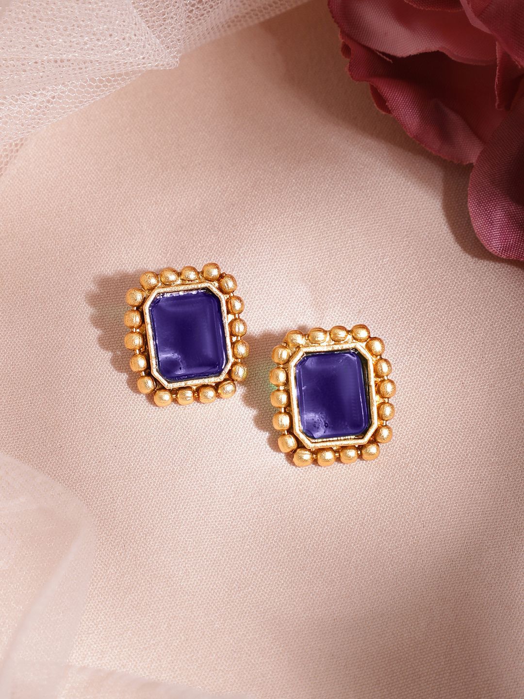 Rubans 22K Gold-Plated Blue Sapphire Studded Choker Necklace Set with Gold Beads - Image 5