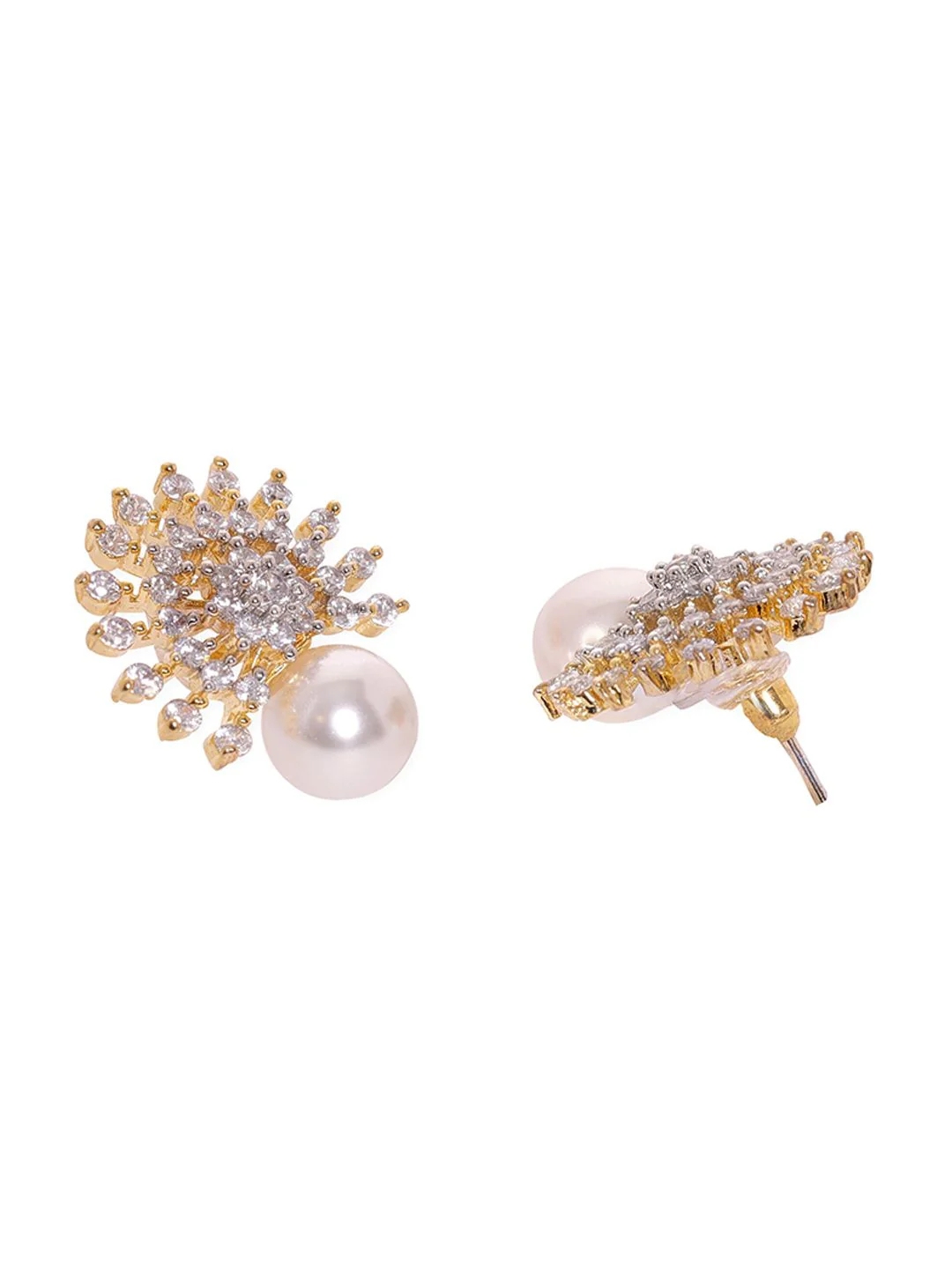 Rubans 22K Gold-Plated Cubic Zirconia and Pearl Studded Necklace Set with Sunburst Design - Image 4