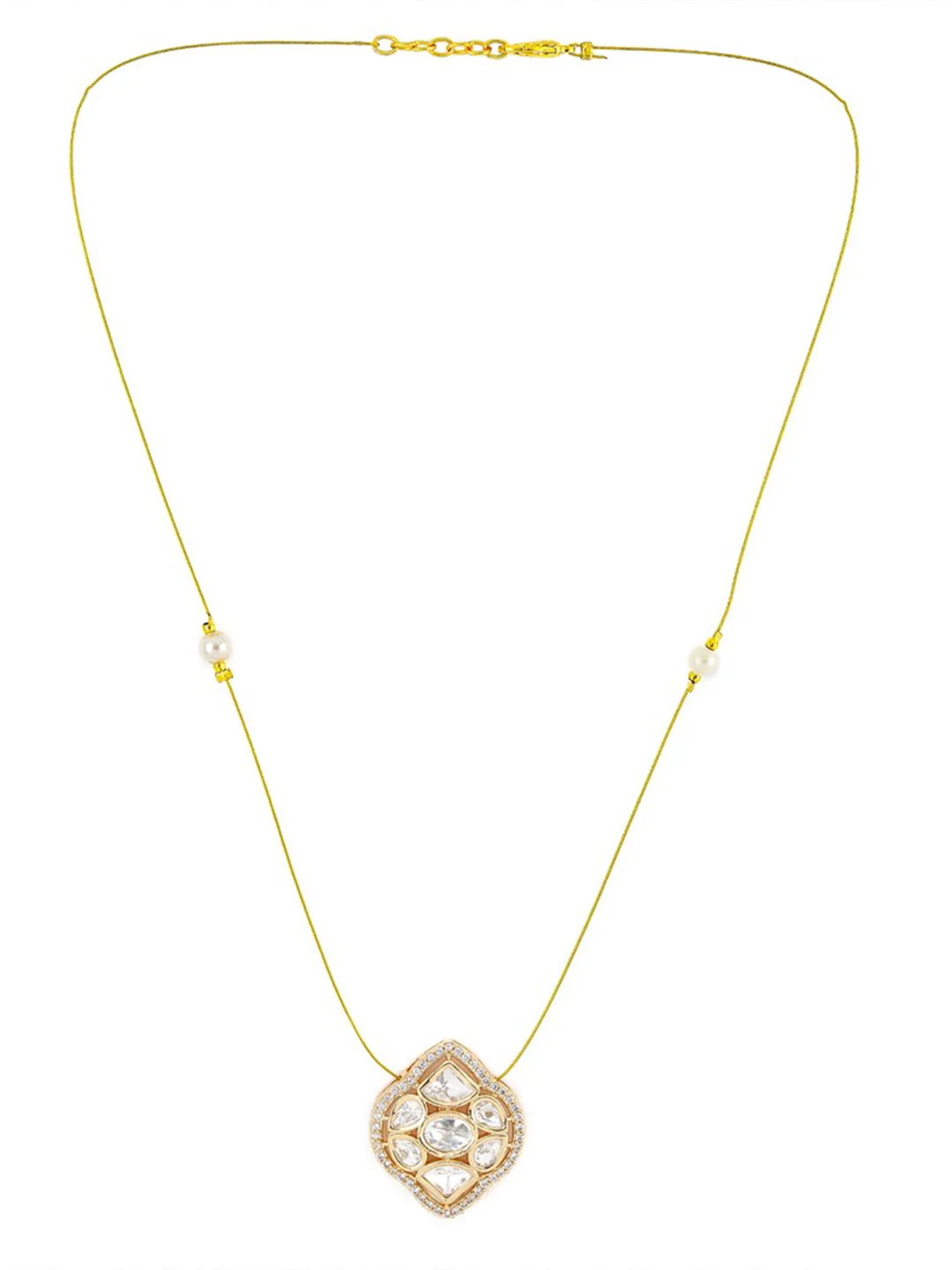Rubans 22K Gold-Plated Kundan & Cubic Zirconia Pendant Necklace with Pearl Detailing - Image 4