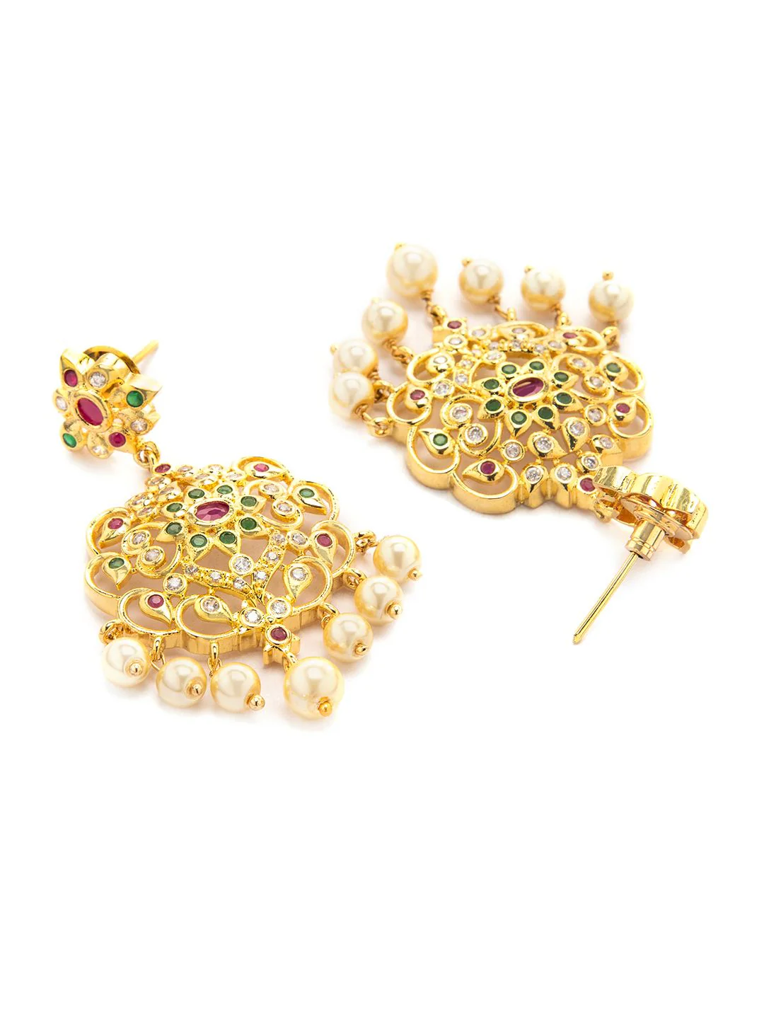 Rubans 22K Gold-Plated Ruby & CZ Studded Multistand Jewellery Set with Pearl Accents - Image 6